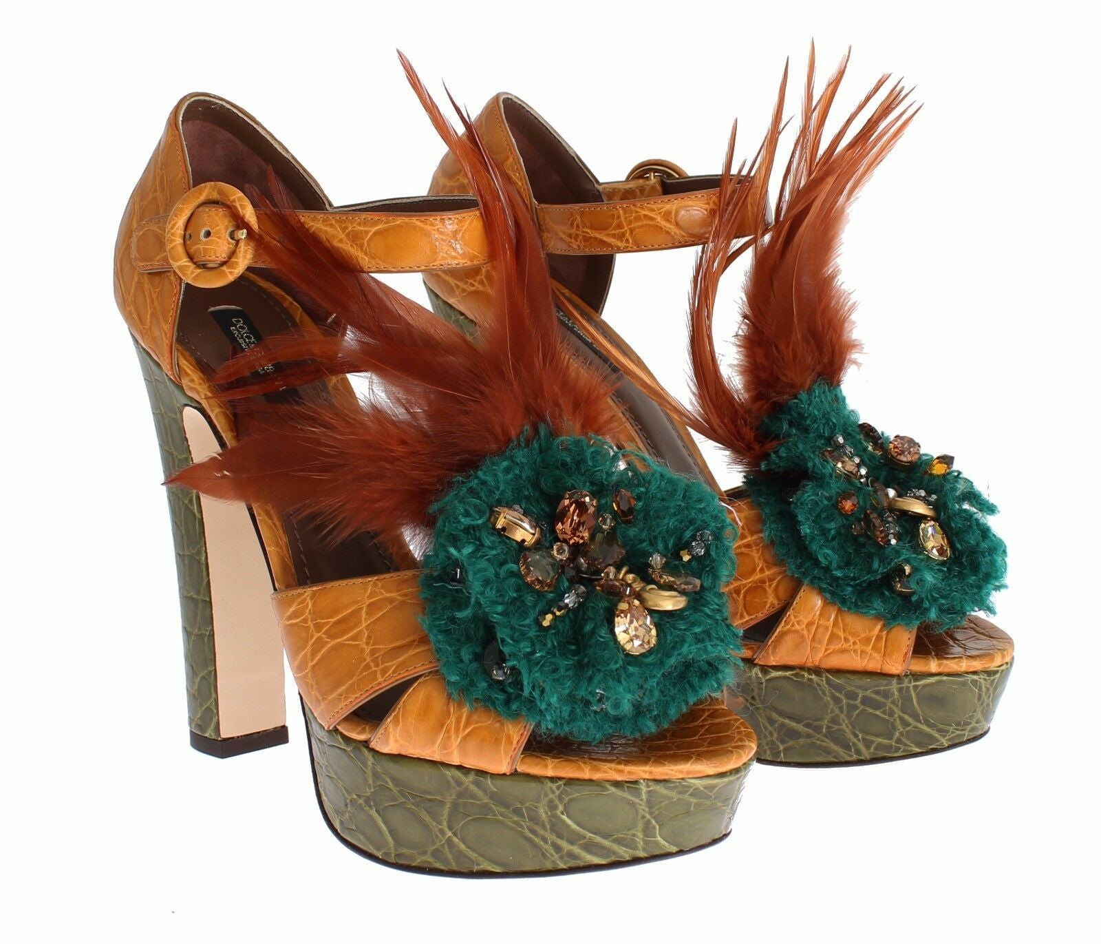 Dolce & Gabbana Orange Leather Crystal Platform Sandal Shoes - Whispers Of Wisdom Clothing
