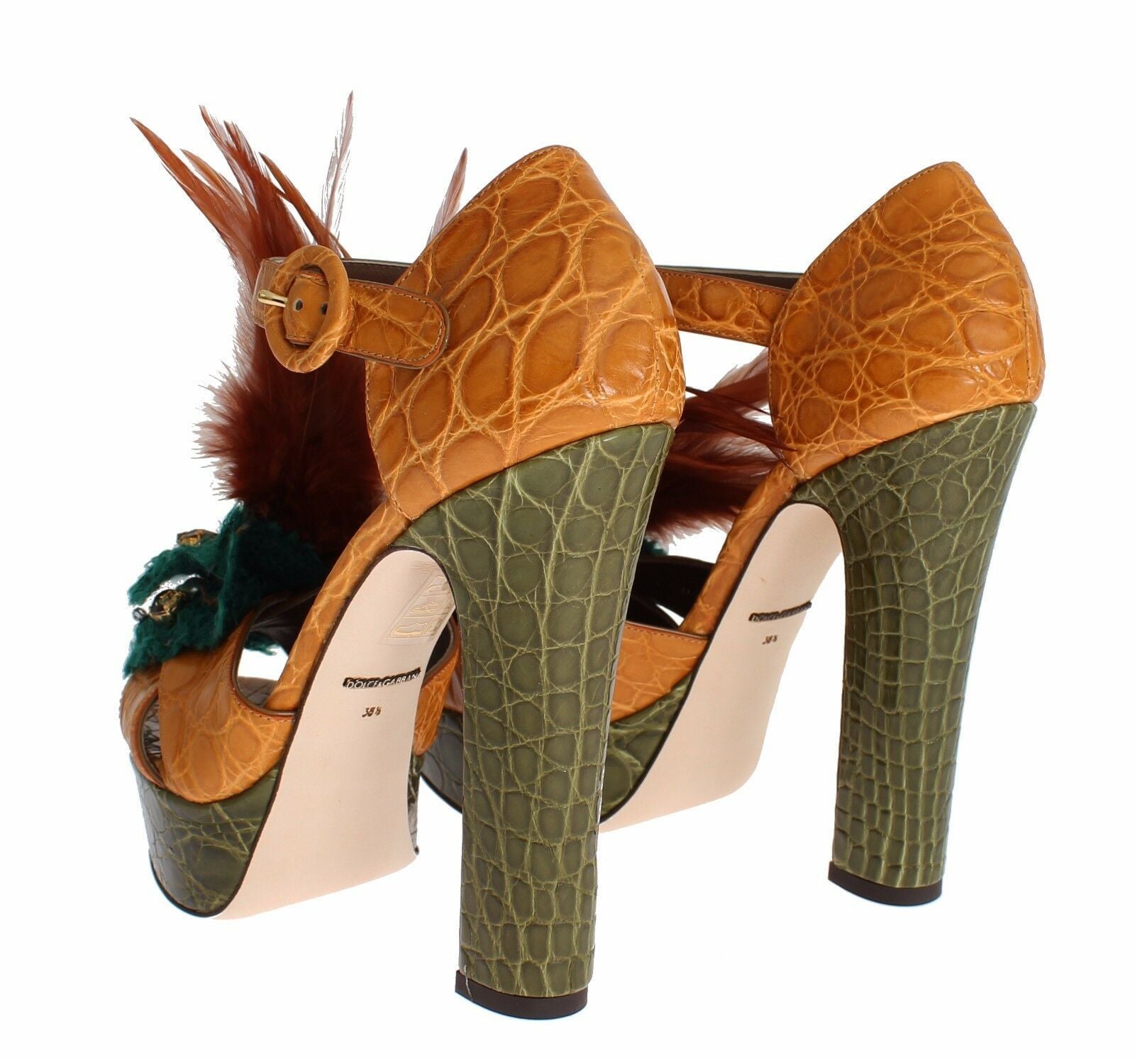 Dolce & Gabbana Orange Leather Crystal Platform Sandal Shoes - Whispers Of Wisdom Clothing