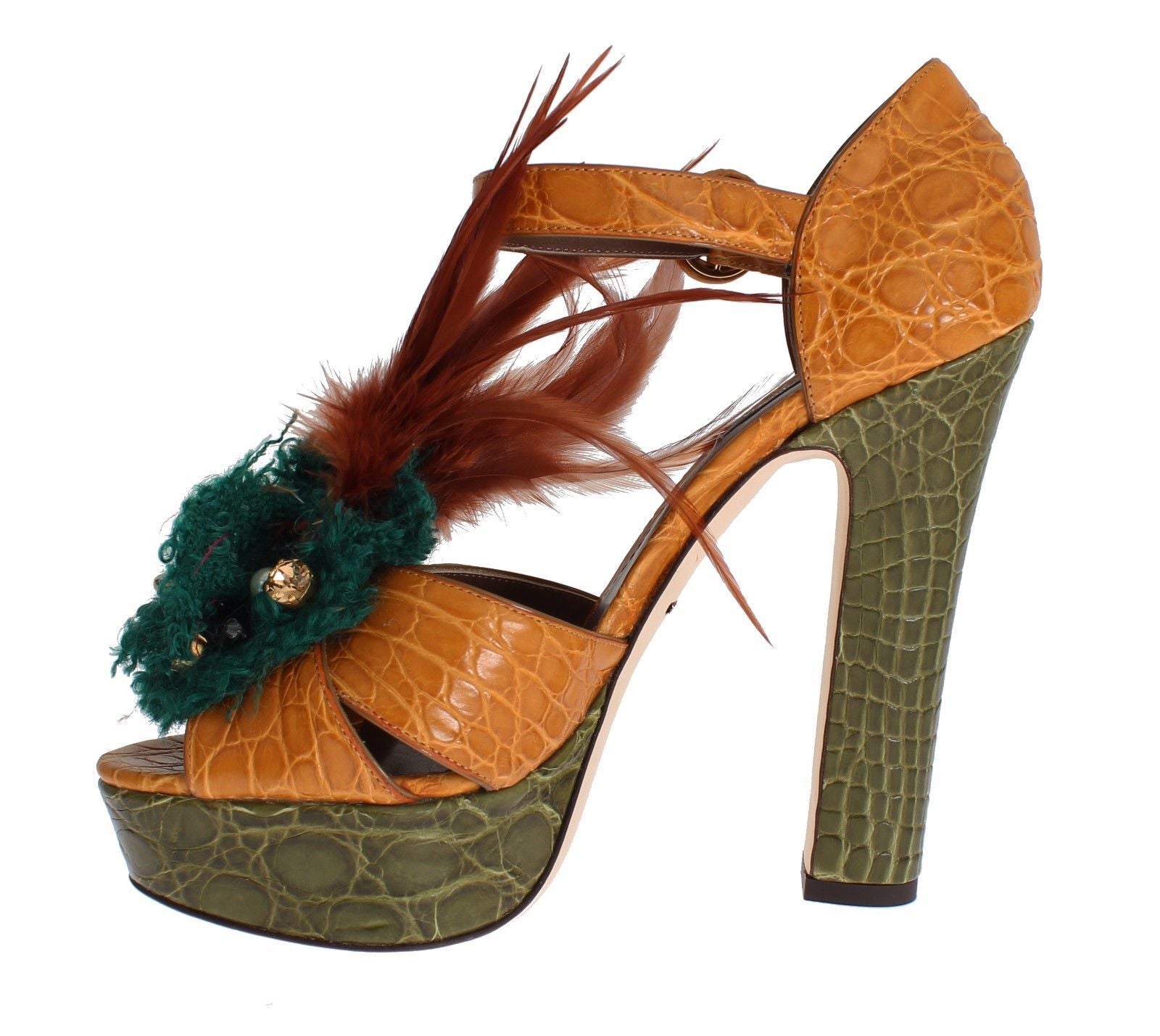 Dolce & Gabbana Orange Leather Crystal Platform Sandal Shoes - Whispers Of Wisdom Clothing