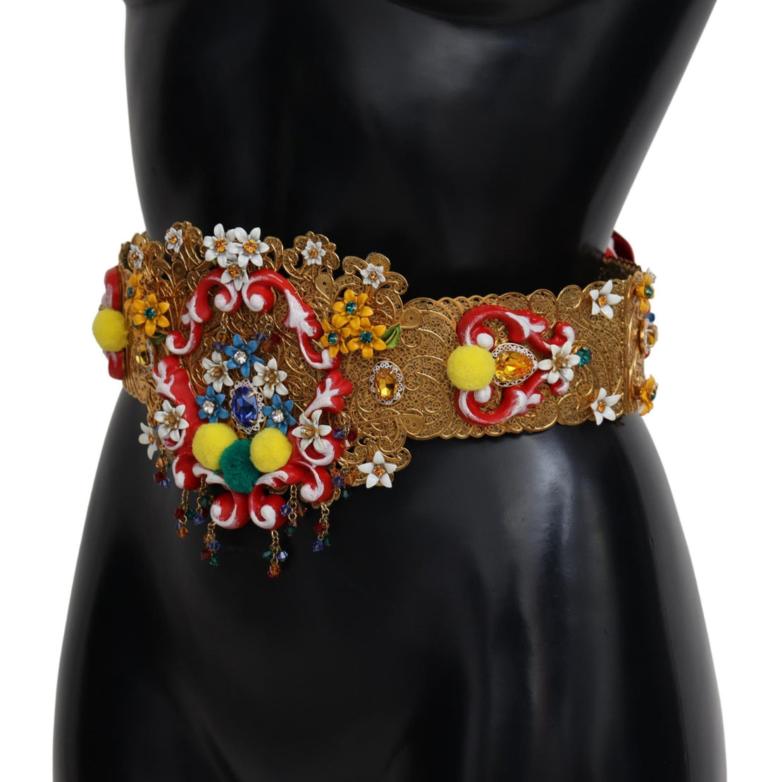 Dolce & Gabbana Embellished Floral Crystal Wide Waist Carretto Belt - Whispers Of Wisdom Clothing
