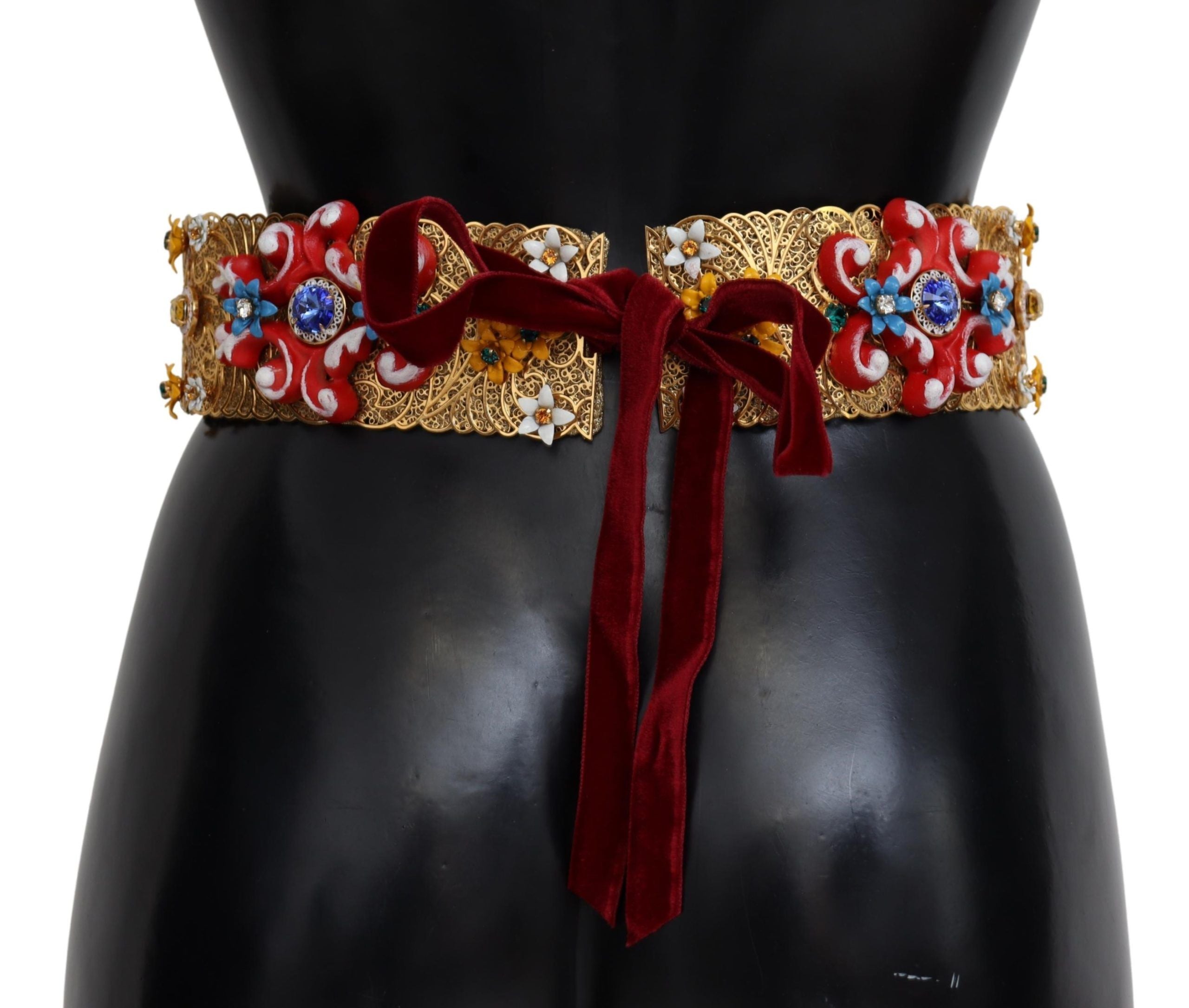 Dolce & Gabbana Embellished Floral Crystal Wide Waist Carretto Belt - Whispers Of Wisdom Clothing