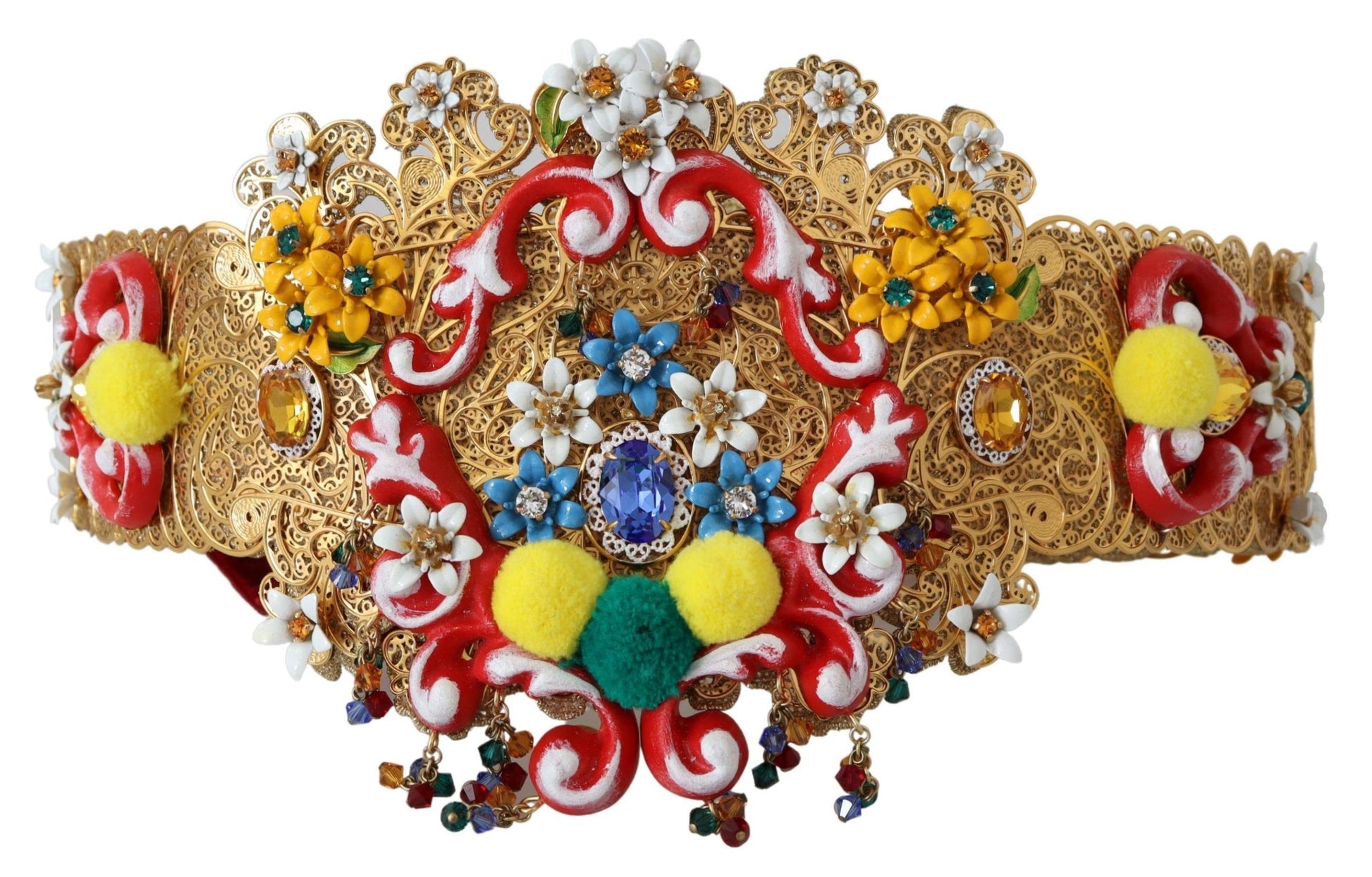 Dolce & Gabbana Embellished Floral Crystal Wide Waist Carretto Belt - Whispers Of Wisdom Clothing