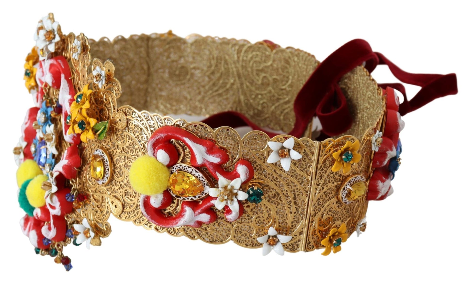 Dolce & Gabbana Embellished Floral Crystal Wide Waist Carretto Belt - Whispers Of Wisdom Clothing
