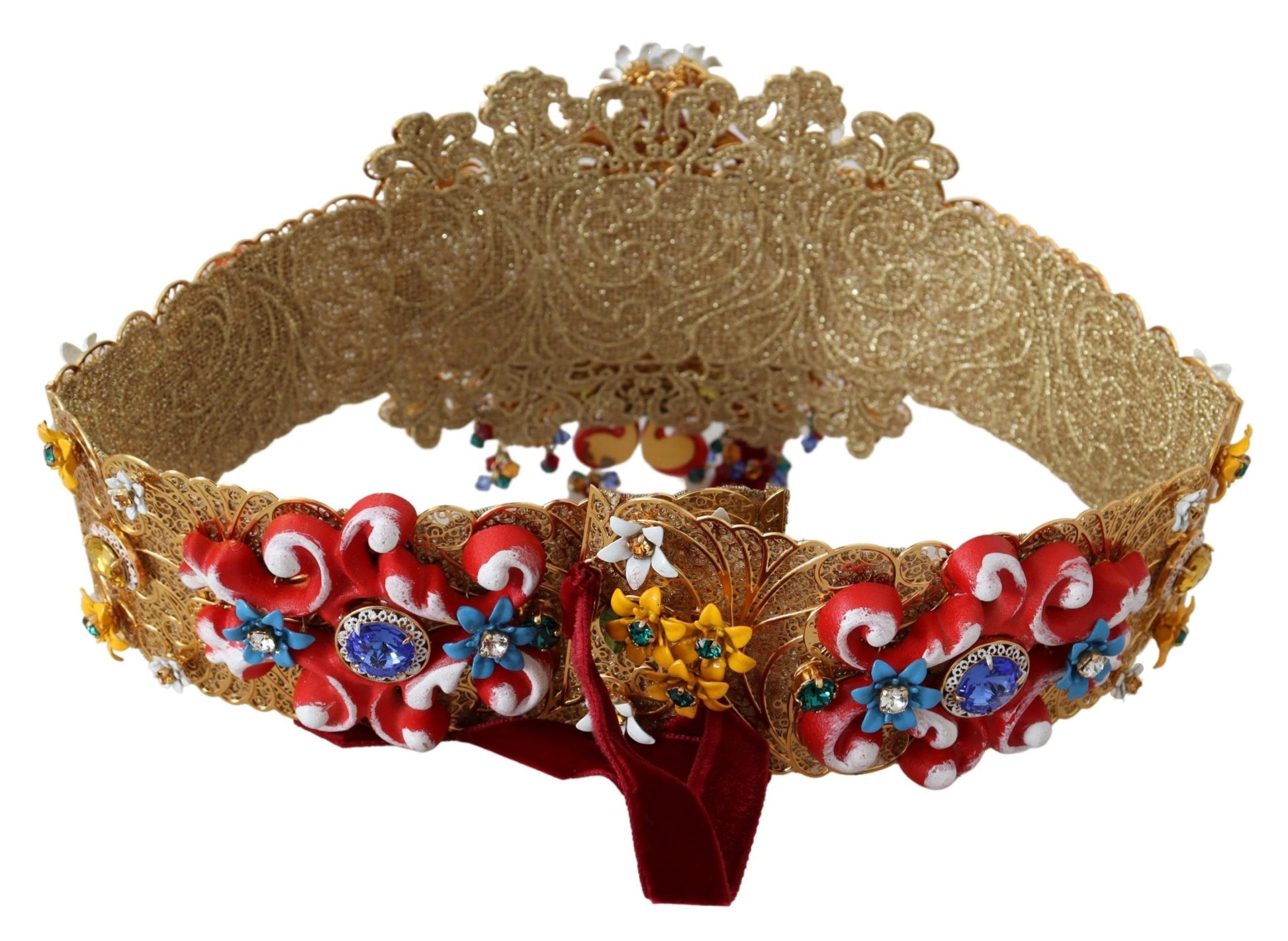 Dolce & Gabbana Embellished Floral Crystal Wide Waist Carretto Belt - Whispers Of Wisdom Clothing