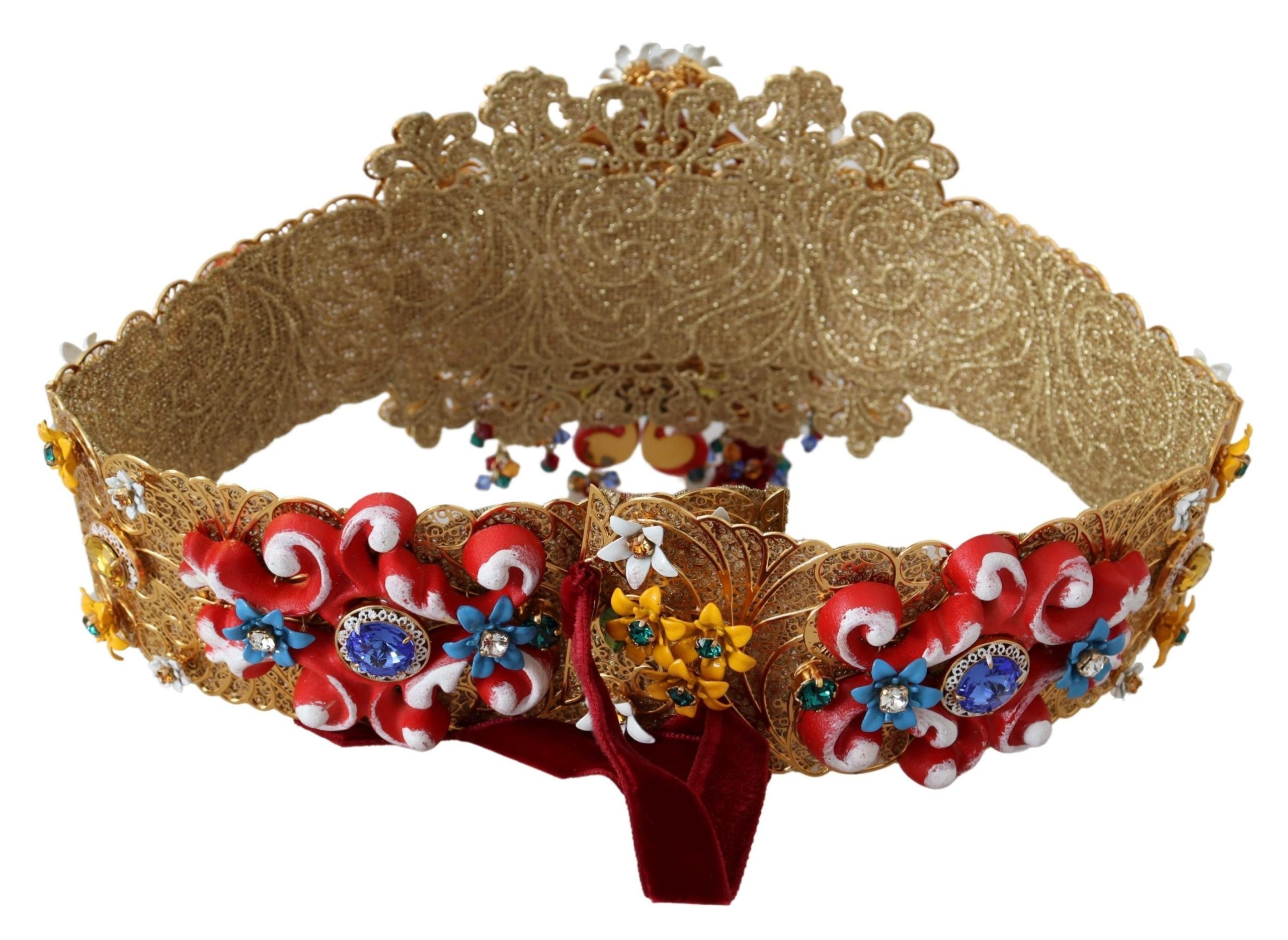 Dolce & Gabbana Embellished Floral Crystal Wide Waist Carretto Belt - Whispers Of Wisdom Clothing
