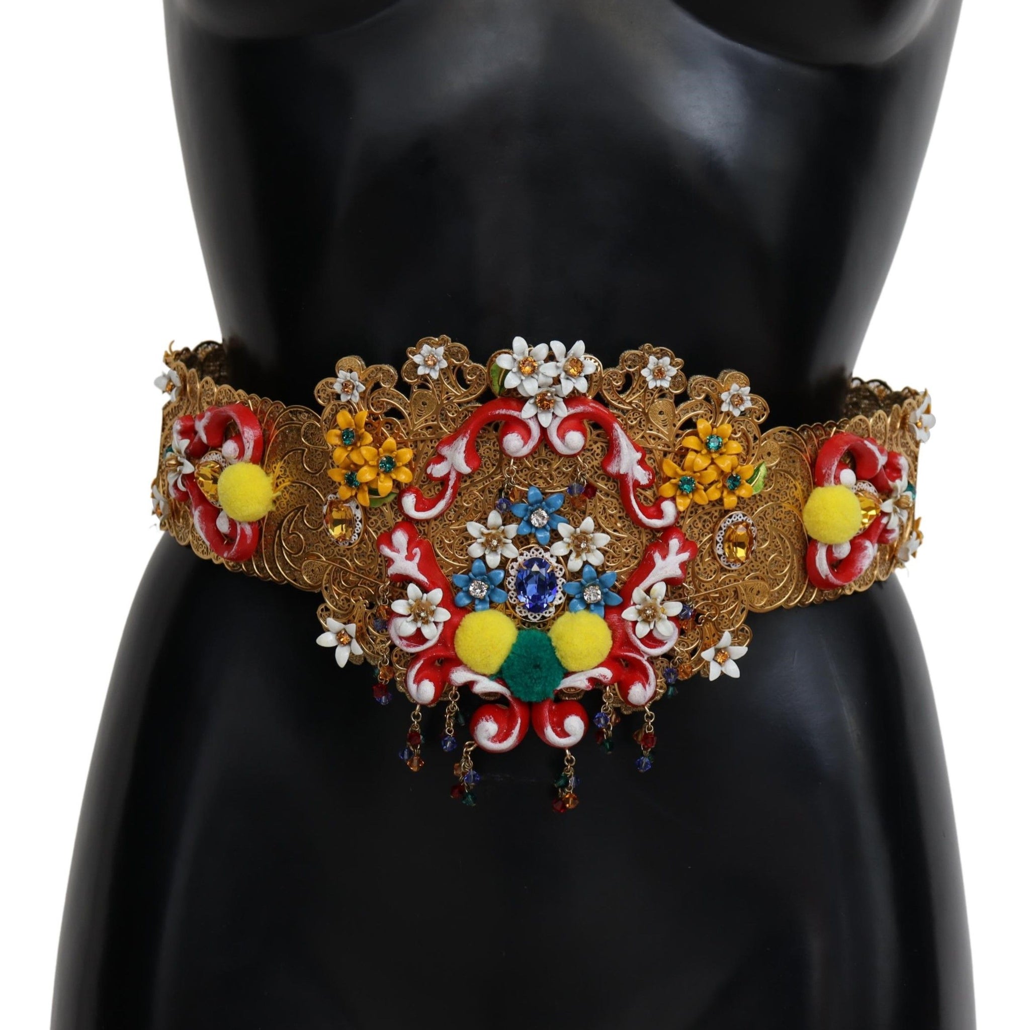 Dolce & Gabbana Embellished Floral Crystal Wide Waist Carretto Belt - Whispers Of Wisdom Clothing