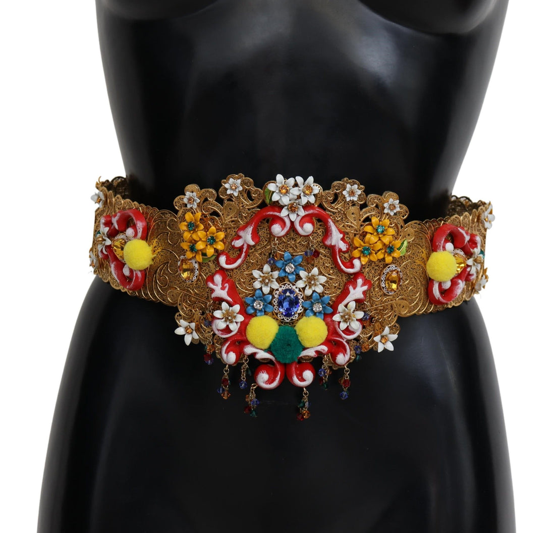 Dolce & Gabbana Embellished Floral Crystal Wide Waist Carretto Belt - Whispers Of Wisdom Clothing