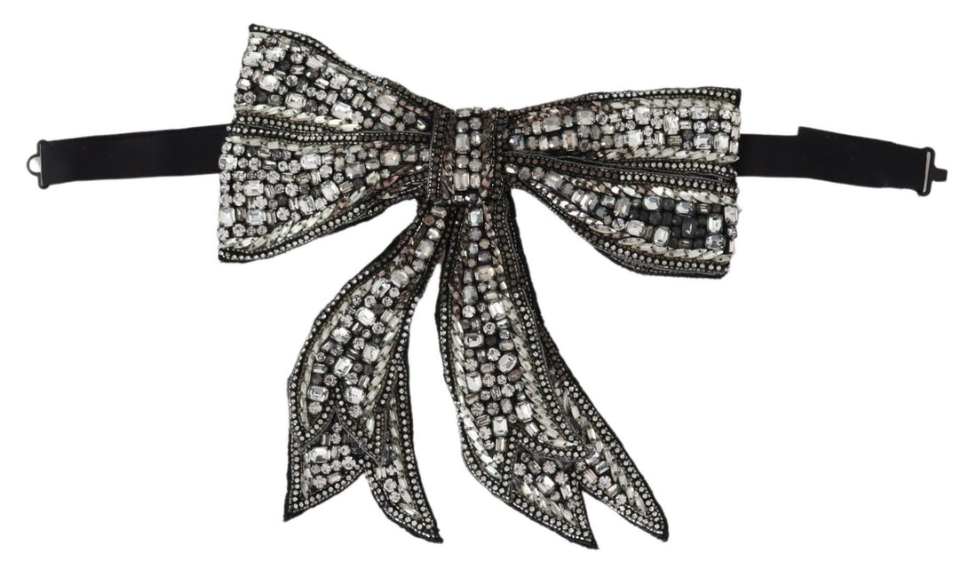 Dolce & Gabbana Silver Crystal Beaded Sequined Catwalk Necklace Bowtie - Whispers Of Wisdom Clothing