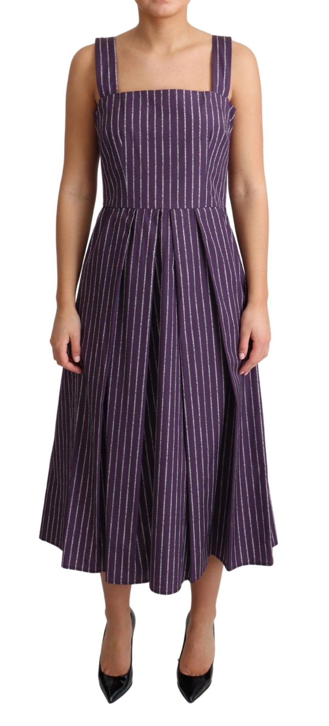 Dolce & Gabbana Purple Striped Cotton A-Line Stretch Dress - Whispers Of Wisdom Clothing
