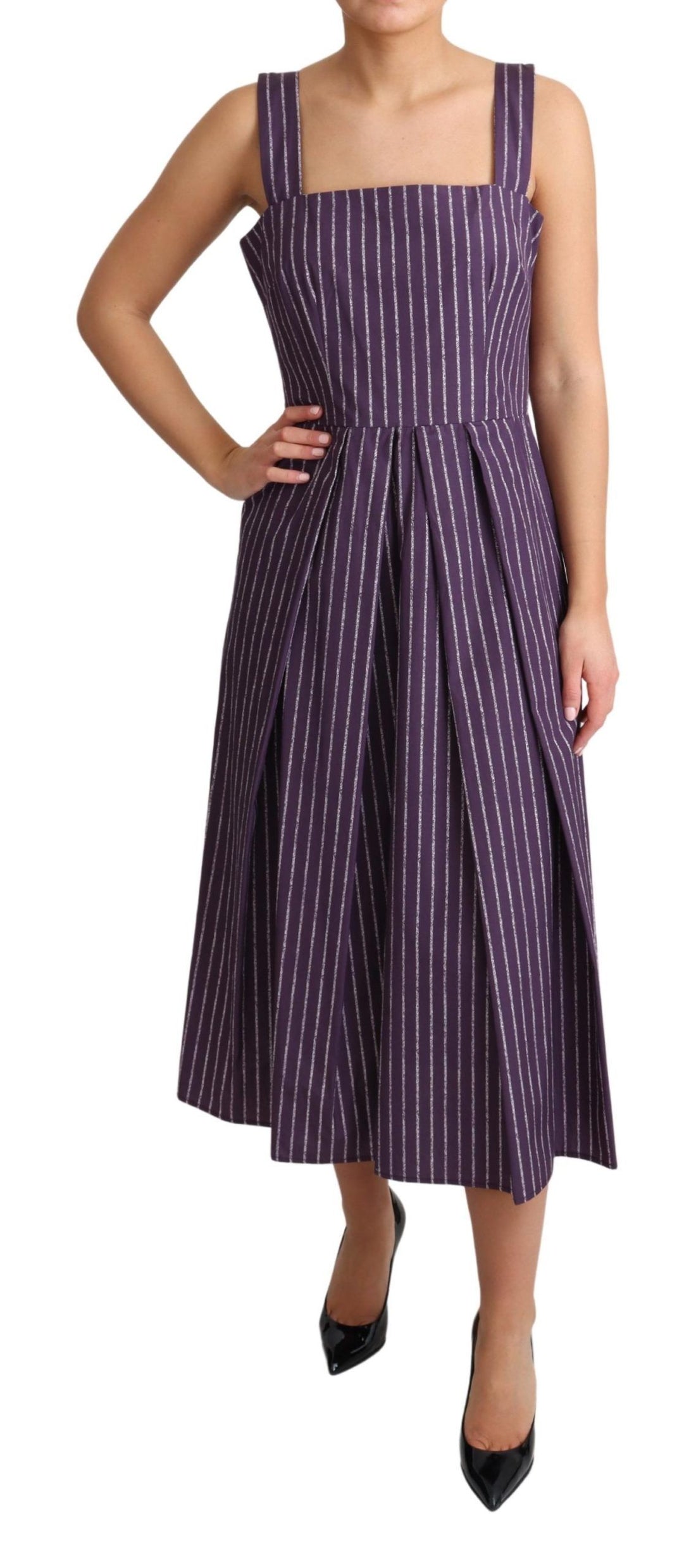 Dolce & Gabbana Purple Striped Cotton A-Line Stretch Dress - Whispers Of Wisdom Clothing