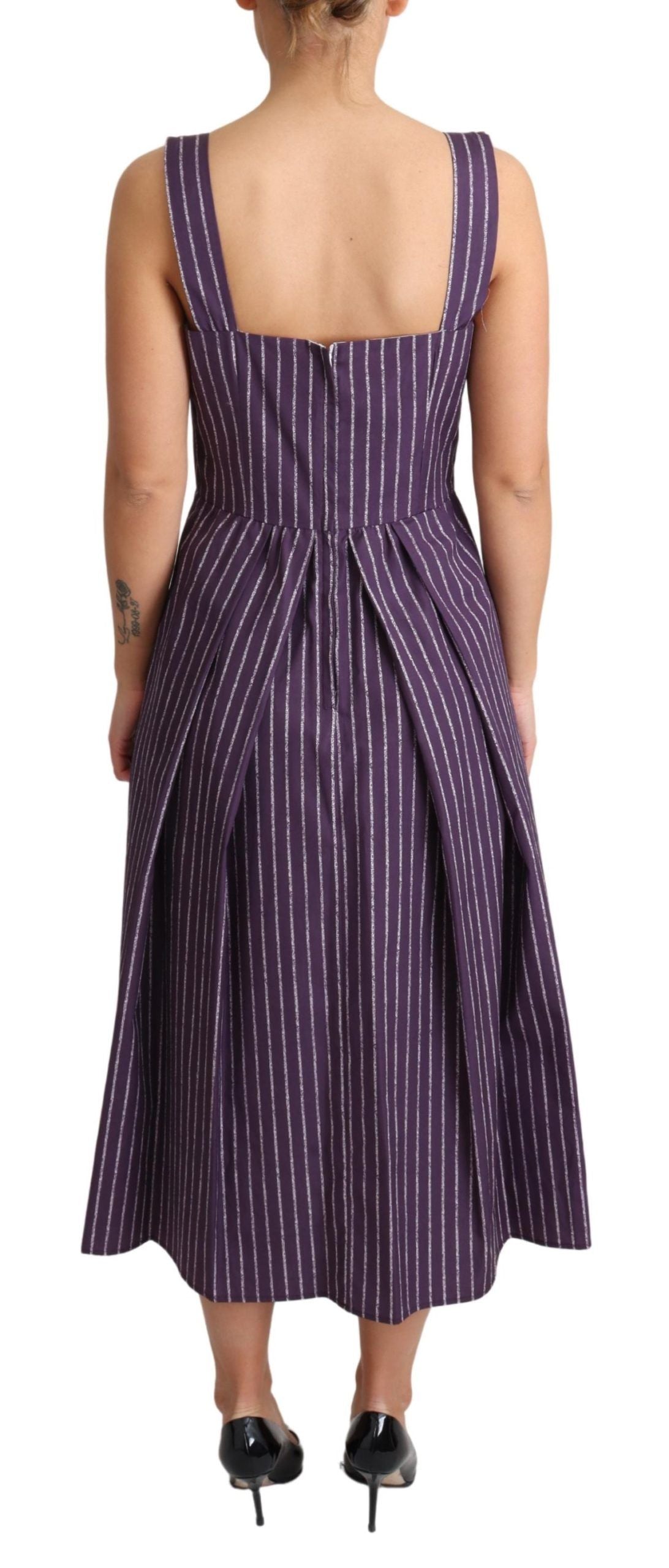 Dolce & Gabbana Purple Striped Cotton A-Line Stretch Dress - Whispers Of Wisdom Clothing