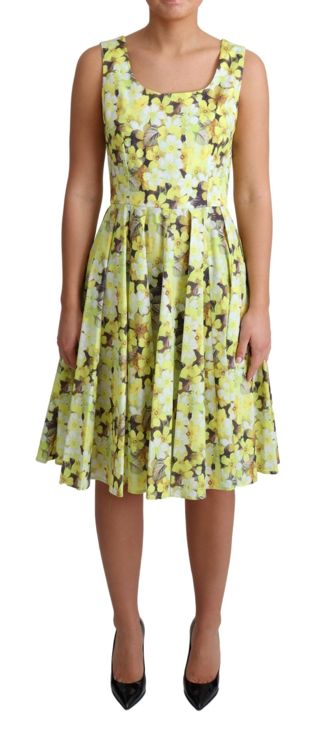 Dolce & Gabbana Yellow Floral Cotton Stretch Gown Dress - Whispers Of Wisdom Clothing