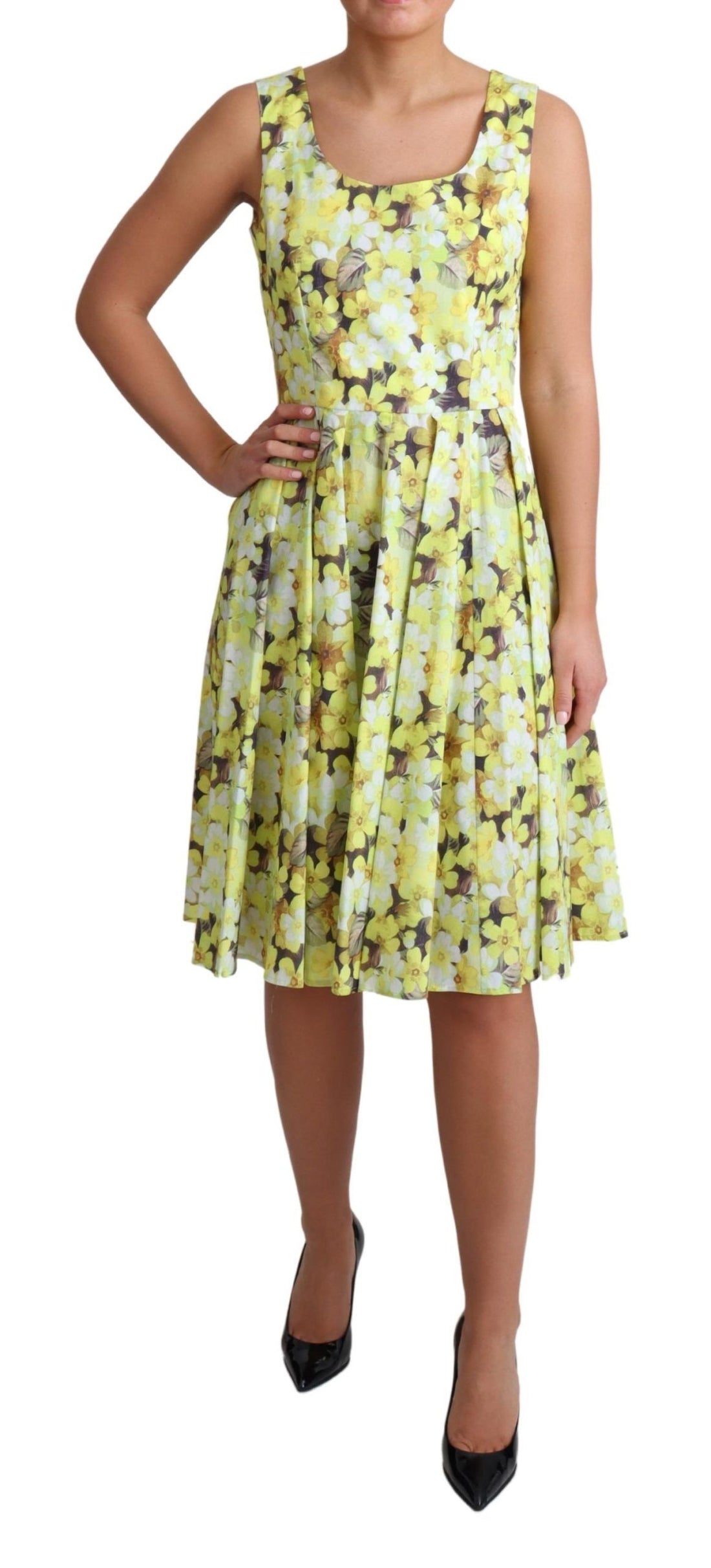 Dolce & Gabbana Yellow Floral Cotton Stretch Gown Dress - Whispers Of Wisdom Clothing