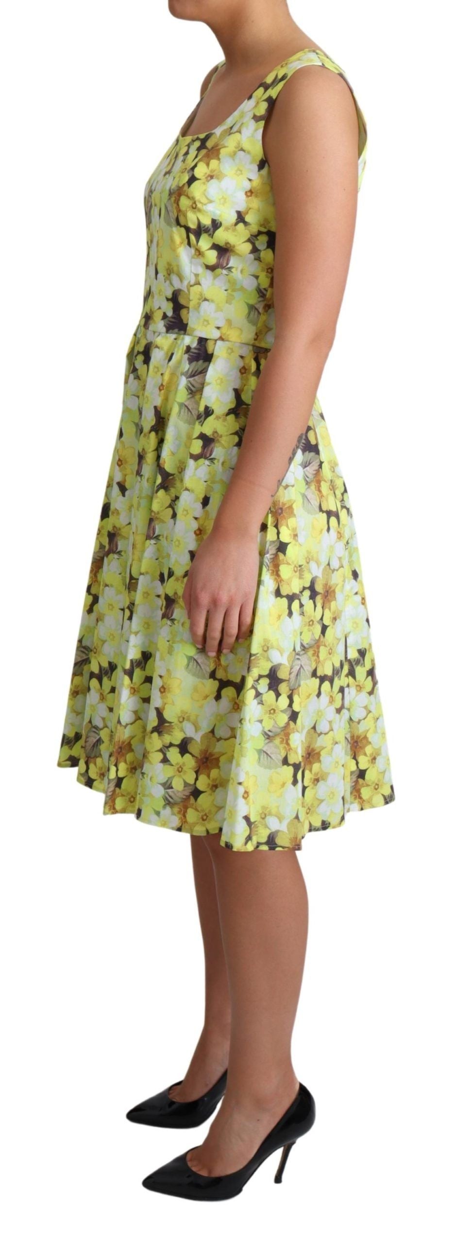 Dolce & Gabbana Yellow Floral Cotton Stretch Gown Dress - Whispers Of Wisdom Clothing