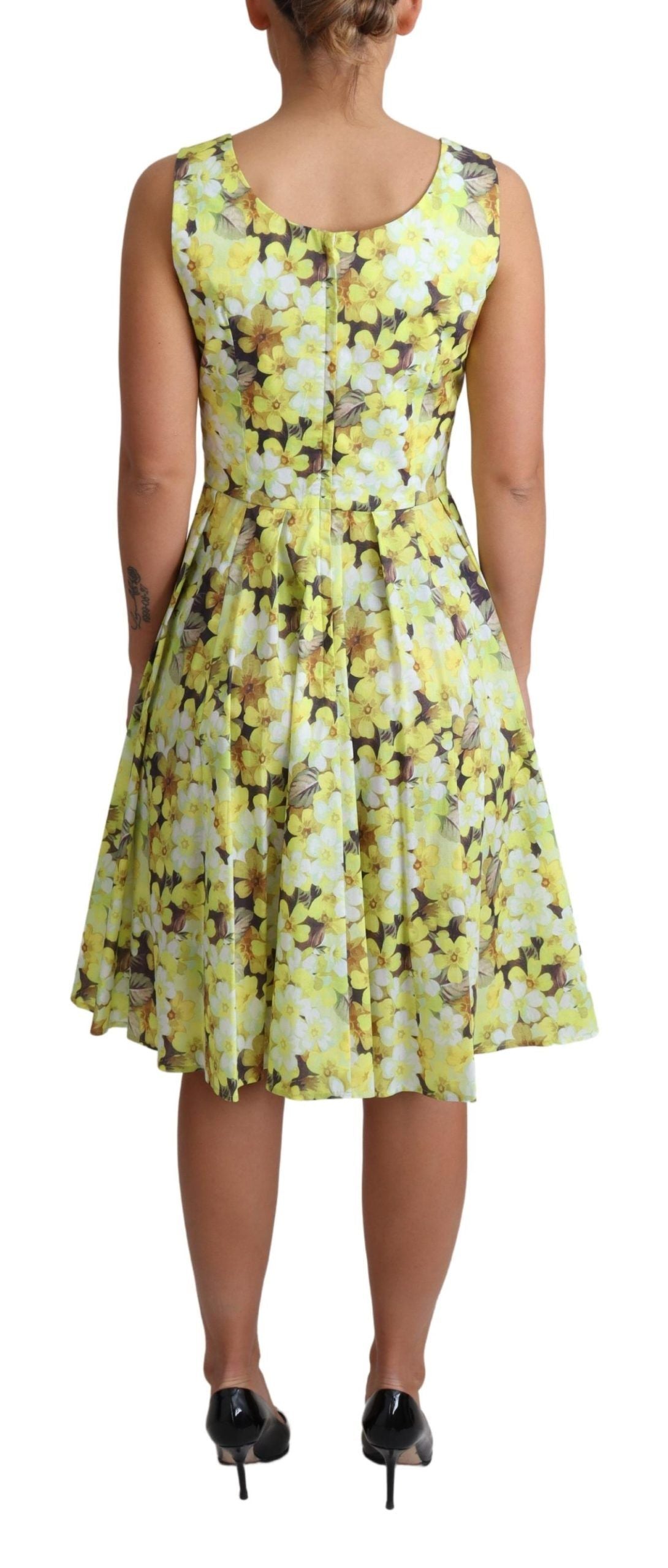 Dolce & Gabbana Yellow Floral Cotton Stretch Gown Dress - Whispers Of Wisdom Clothing
