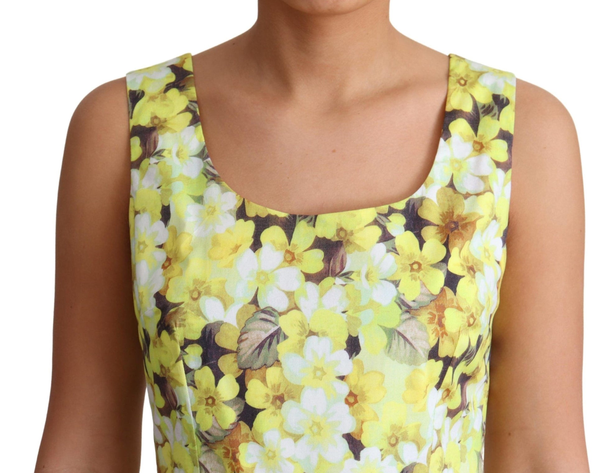 Dolce & Gabbana Yellow Floral Cotton Stretch Gown Dress - Whispers Of Wisdom Clothing
