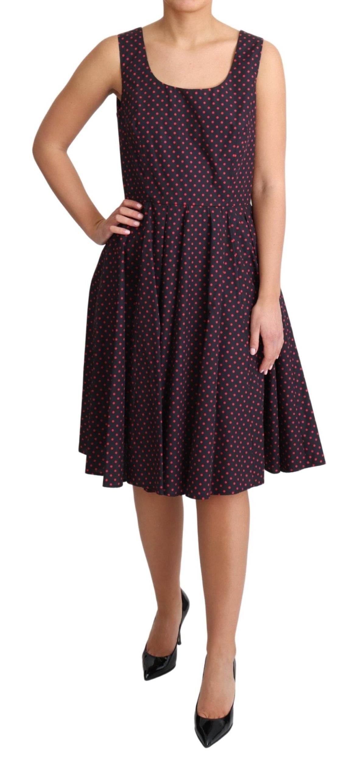 Dolce & Gabbana Red Blue Polka Cotton A-Line Gown Dress - Whispers Of Wisdom Clothing