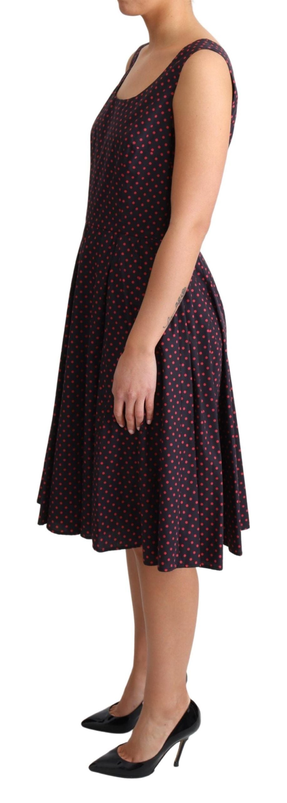 Dolce & Gabbana Red Blue Polka Cotton A-Line Gown Dress - Whispers Of Wisdom Clothing