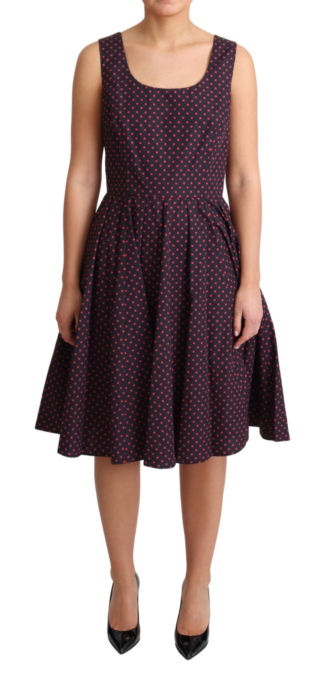 Dolce & Gabbana Red Blue Polka Cotton A-Line Gown Dress - Whispers Of Wisdom Clothing