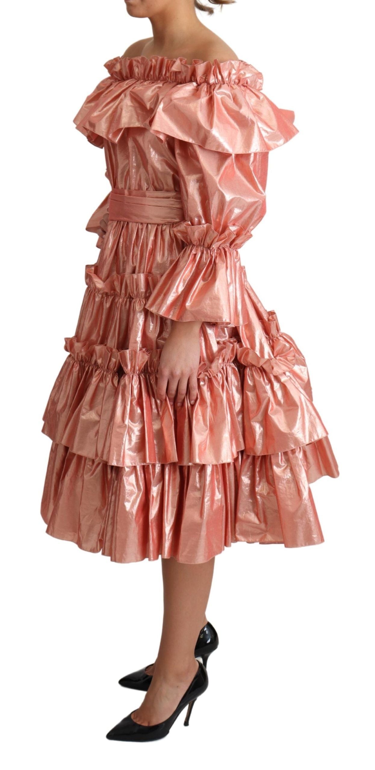 Dolce & Gabbana Pink Ruffled Dress Silk Cotton Gown Dress - Whispers Of Wisdom Clothing