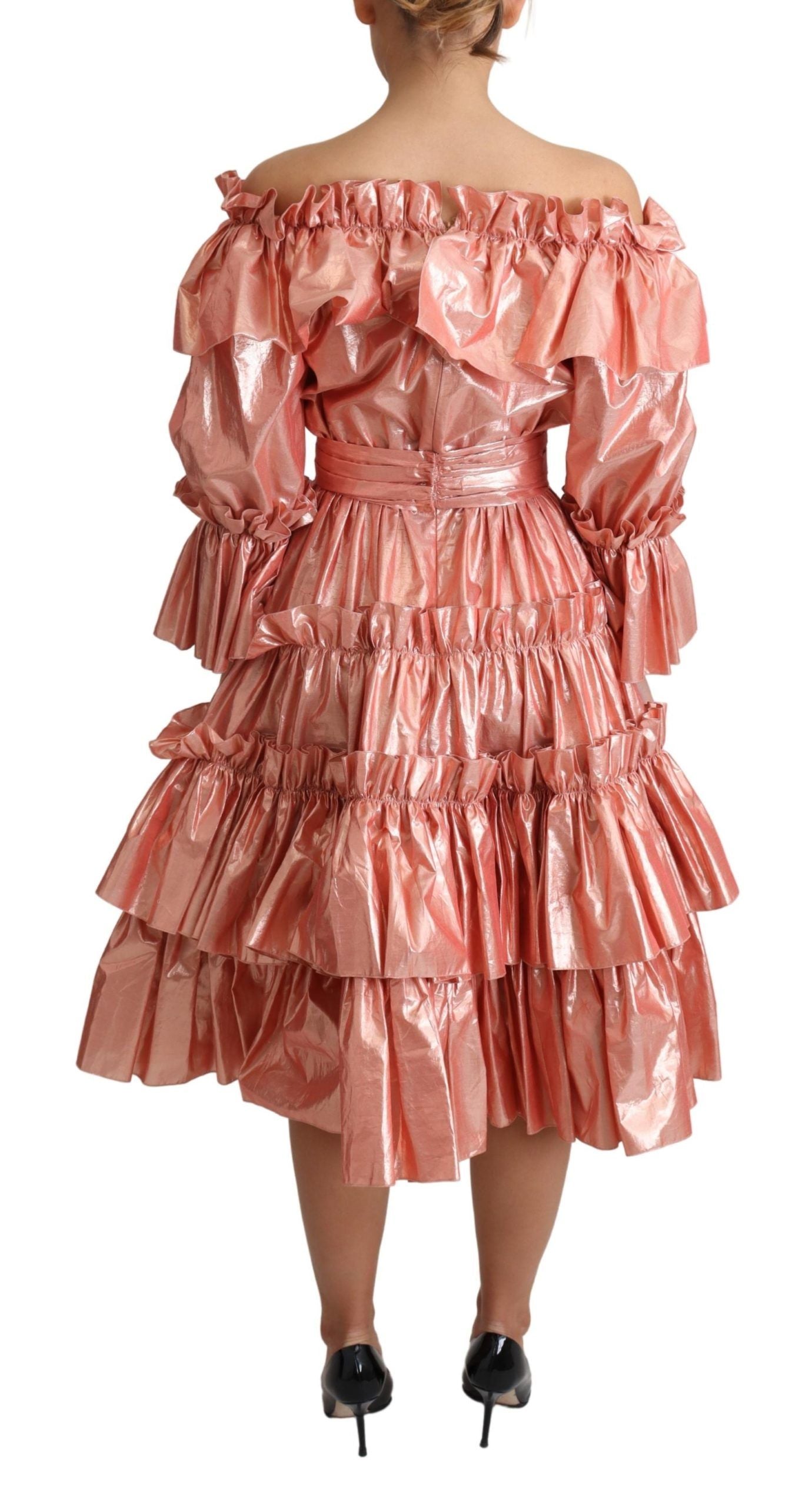 Dolce & Gabbana Pink Ruffled Dress Silk Cotton Gown Dress - Whispers Of Wisdom Clothing