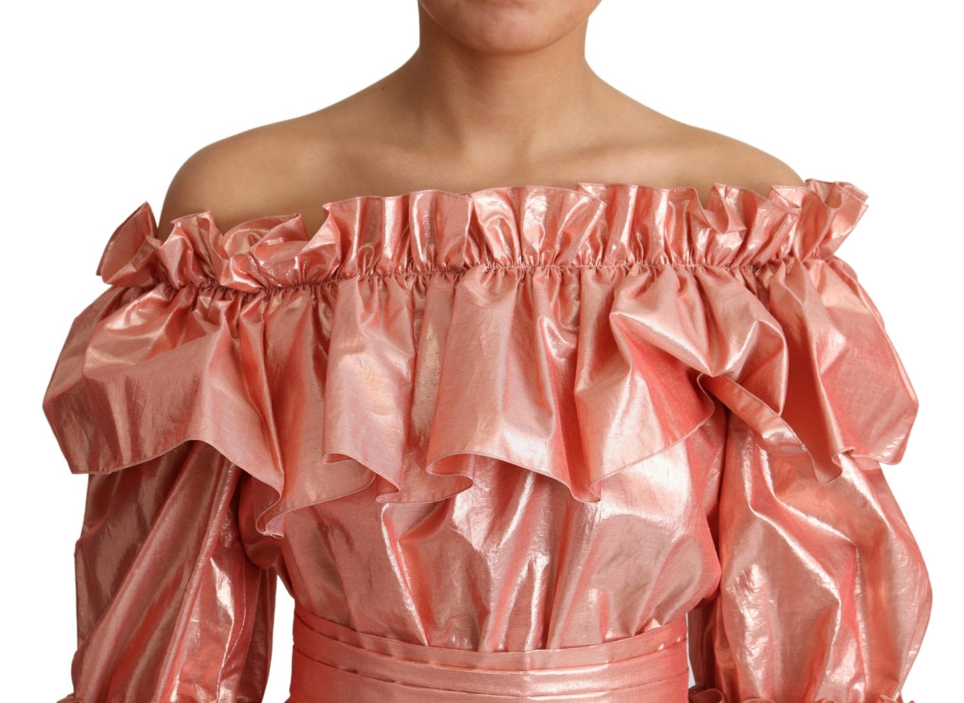 Dolce & Gabbana Pink Ruffled Dress Silk Cotton Gown Dress - Whispers Of Wisdom Clothing