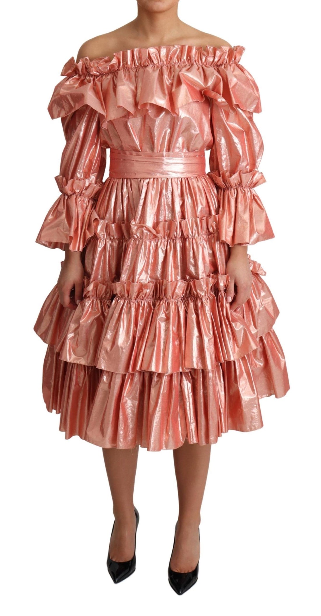 Dolce & Gabbana Pink Ruffled Dress Silk Cotton Gown Dress - Whispers Of Wisdom Clothing
