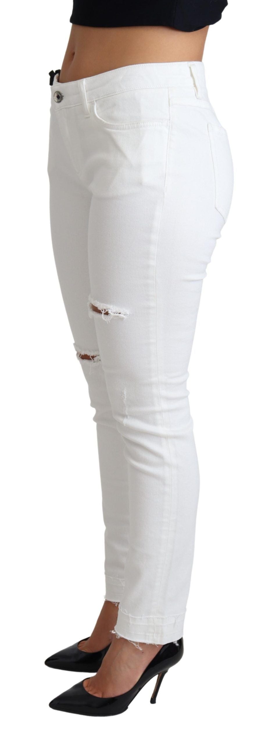 Dolce & Gabbana White Tattered Skinny Denim Cotton Stretch Jeans - Whispers Of Wisdom Clothing
