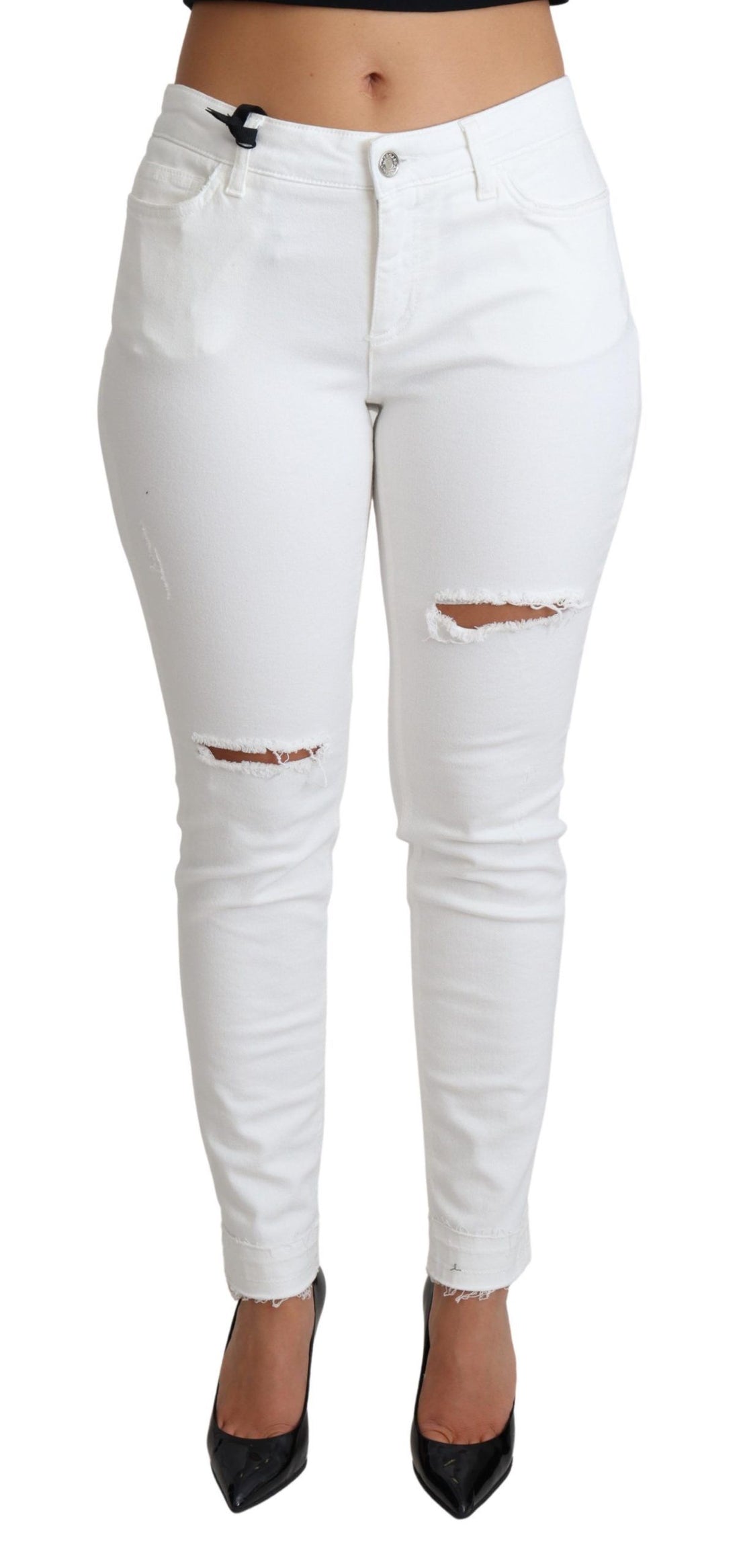 Dolce & Gabbana White Tattered Skinny Denim Cotton Stretch Jeans - Whispers Of Wisdom Clothing