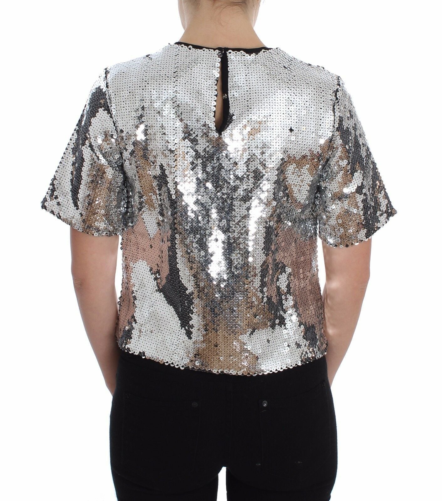 Dolce & Gabbana Silver Sequined Crewneck Blouse T-shirt Top - Whispers Of Wisdom Clothing