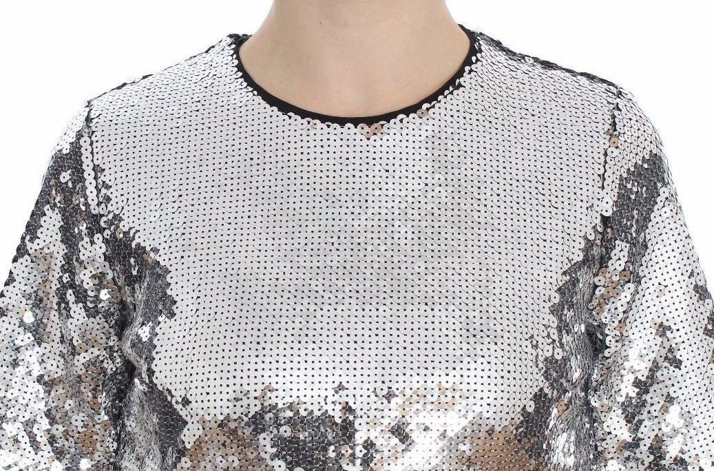Dolce & Gabbana Silver Sequined Crewneck Blouse T-shirt Top - Whispers Of Wisdom Clothing