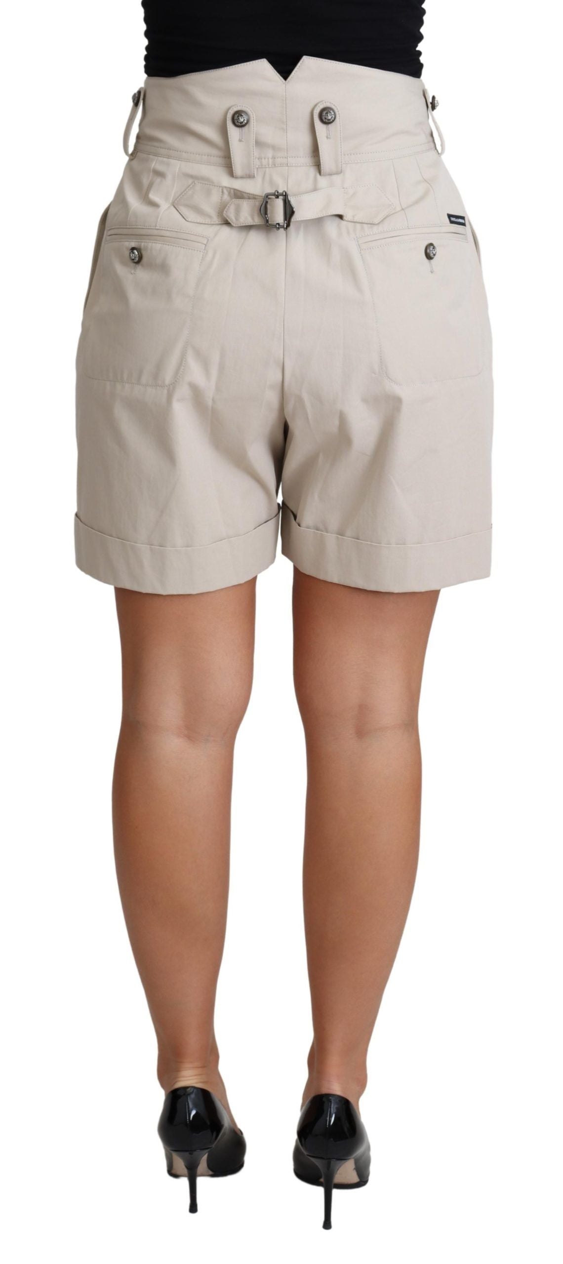 Dolce & Gabbana Beige Cotton Pleated High Waist Casual Shorts - Whispers Of Wisdom Clothing