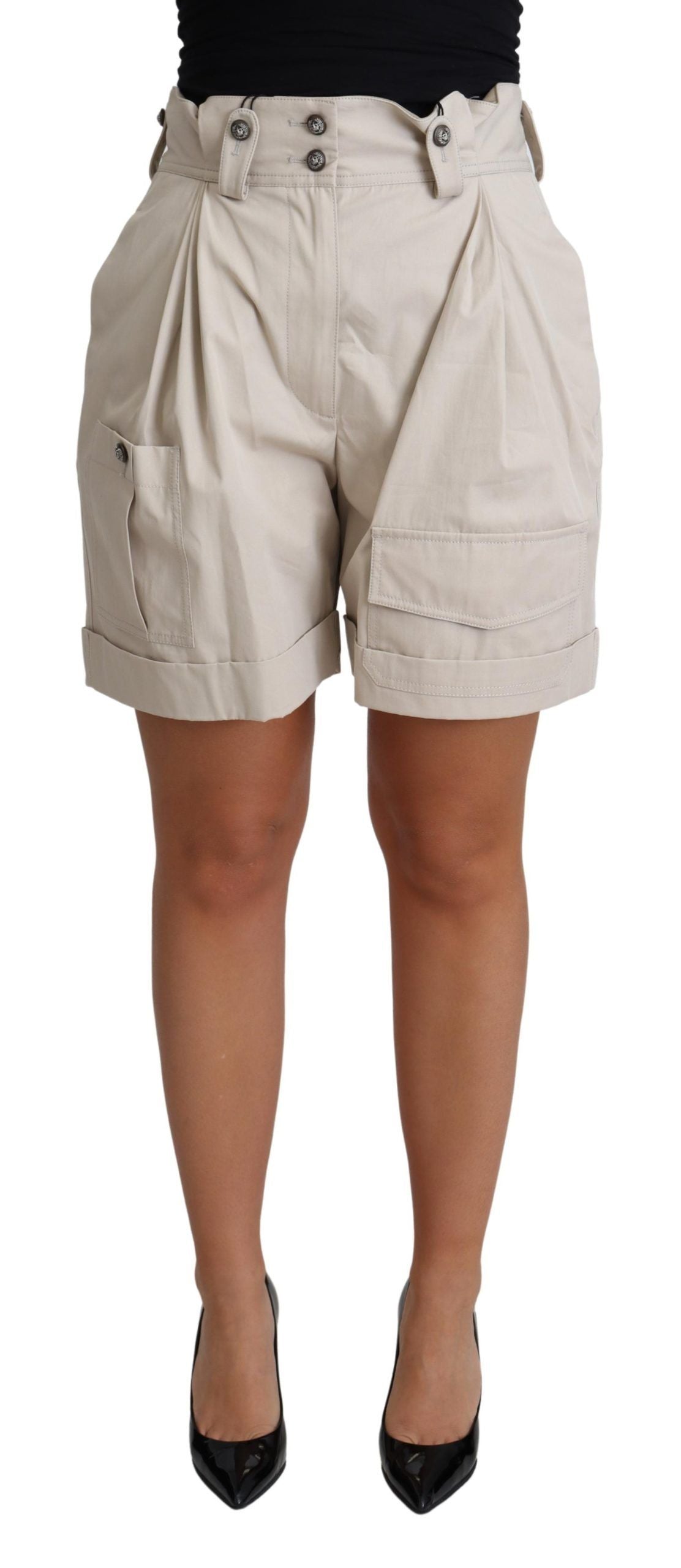 Dolce & Gabbana Beige Cotton Pleated High Waist Casual Shorts - Whispers Of Wisdom Clothing