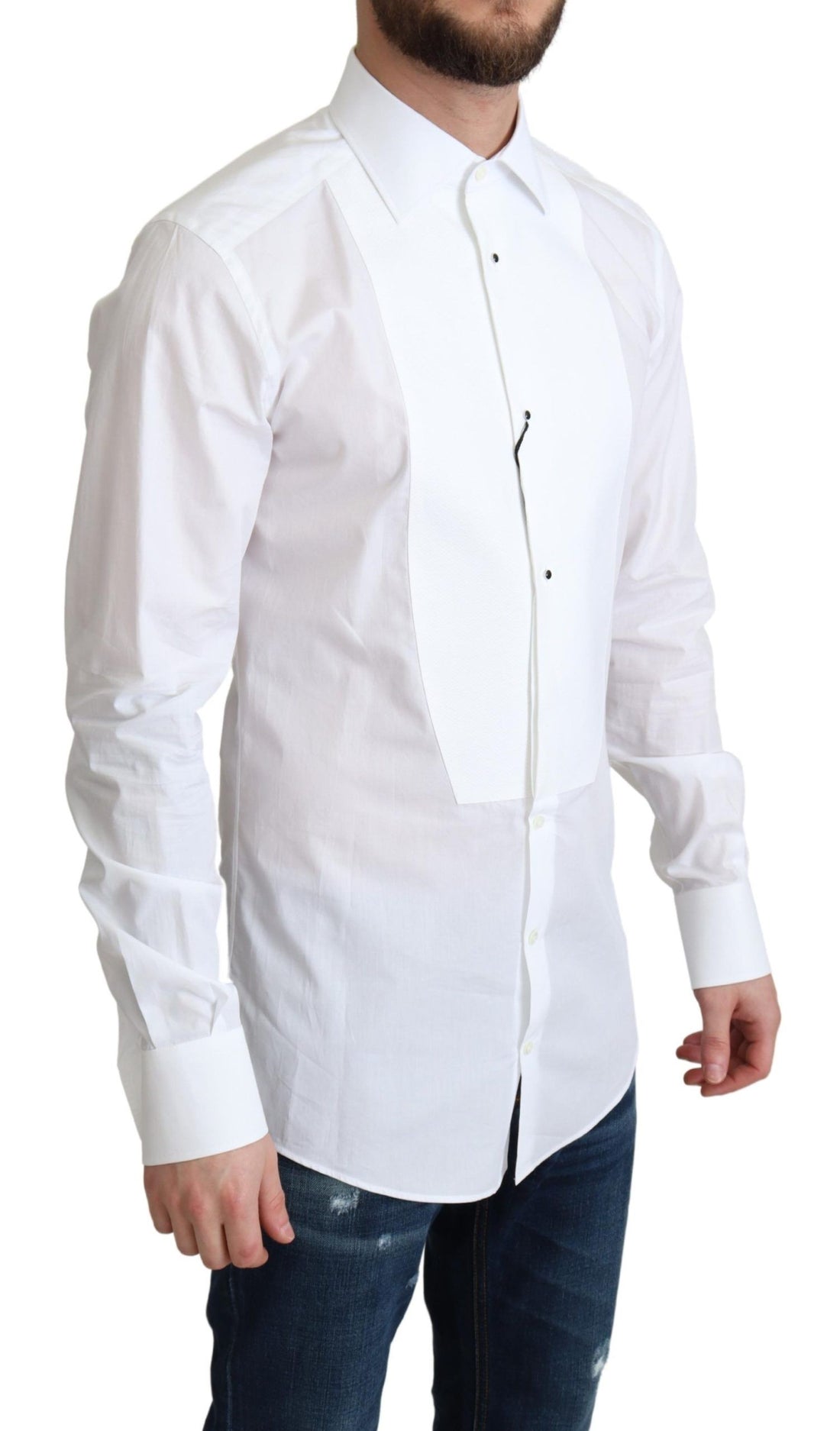 Dolce & Gabbana White Bib Cotton Poplin Men Formal Shirt - Whispers Of Wisdom Clothing