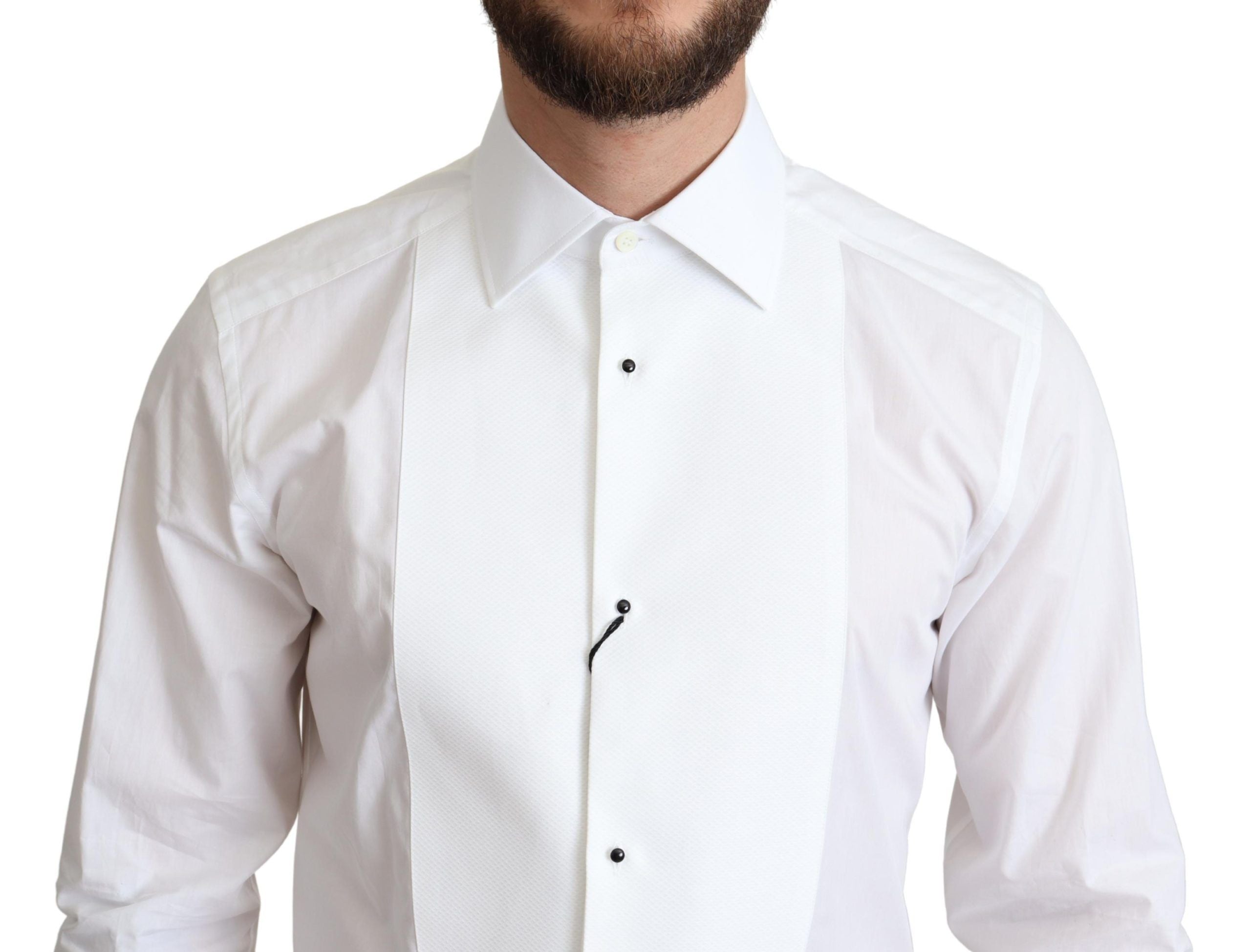 Dolce & Gabbana White Bib Cotton Poplin Men Formal Shirt - Whispers Of Wisdom Clothing