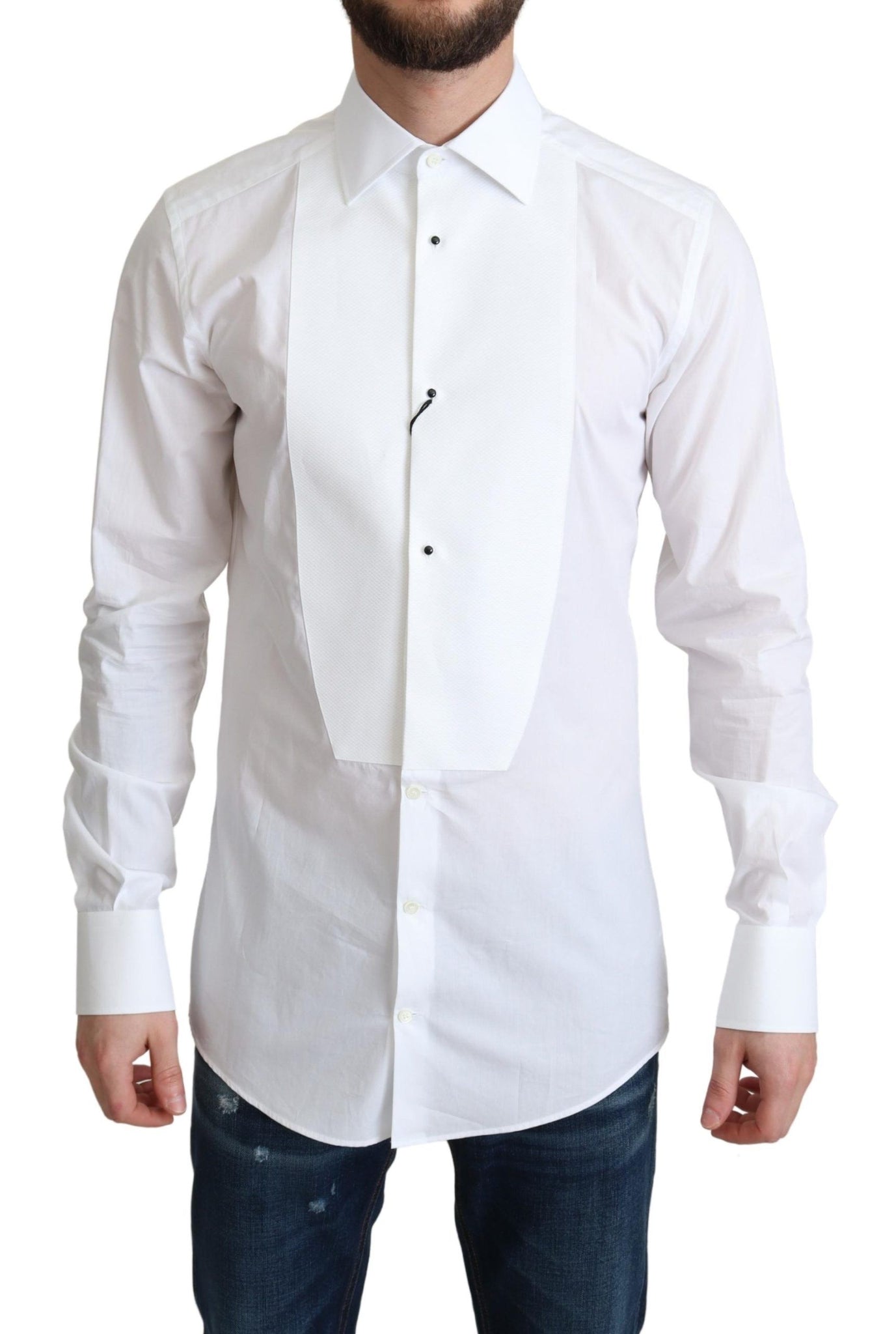 Dolce & Gabbana White Bib Cotton Poplin Men Formal Shirt - Whispers Of Wisdom Clothing