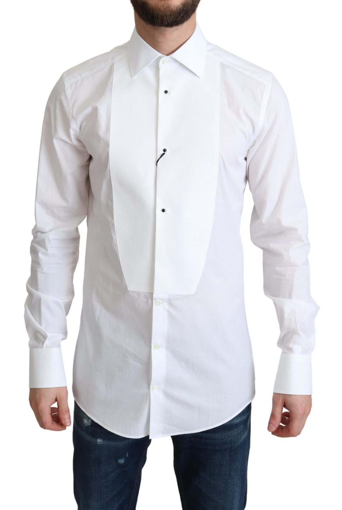 Dolce & Gabbana White Bib Cotton Poplin Men Formal Shirt - Whispers Of Wisdom Clothing