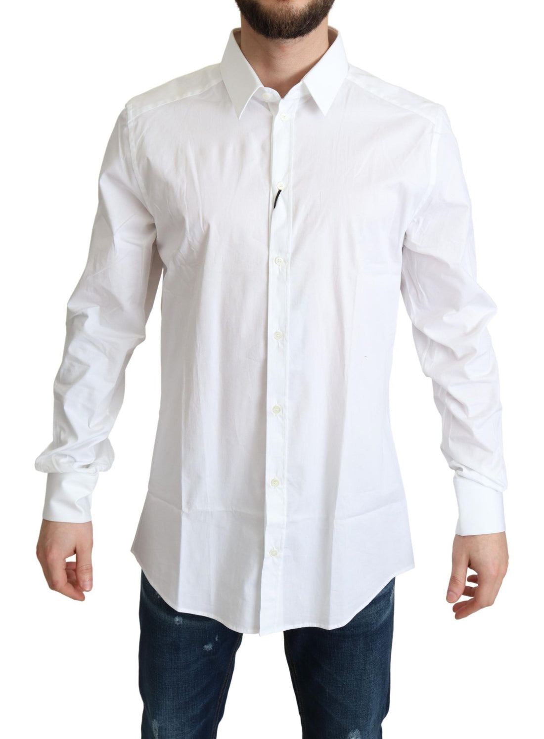 Dolce & Gabbana White Cotton Stretch Men Dress Formal Shirt - Whispers Of Wisdom Clothing
