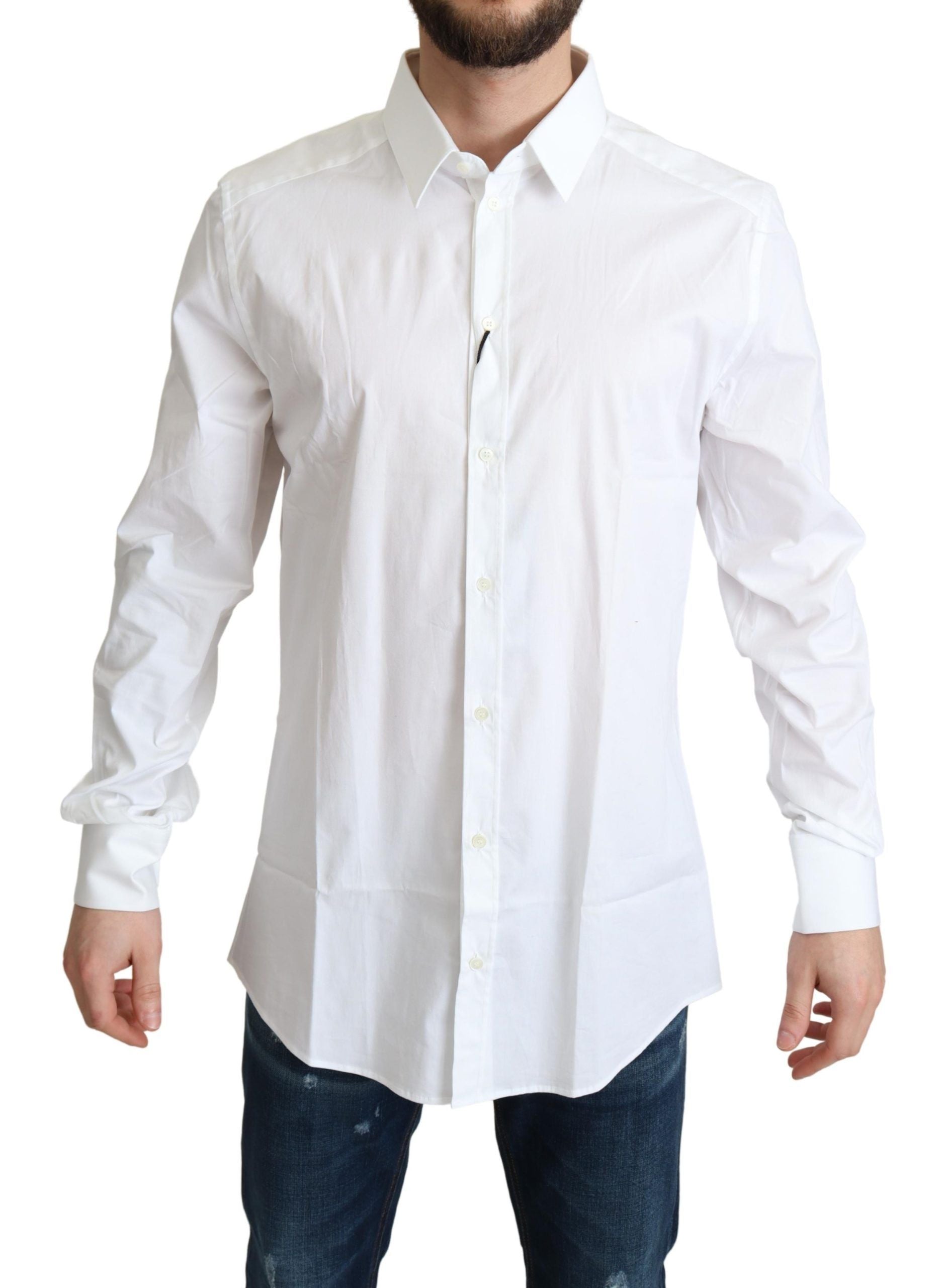 Dolce & Gabbana White Cotton Stretch Men Dress Formal Shirt - Whispers Of Wisdom Clothing