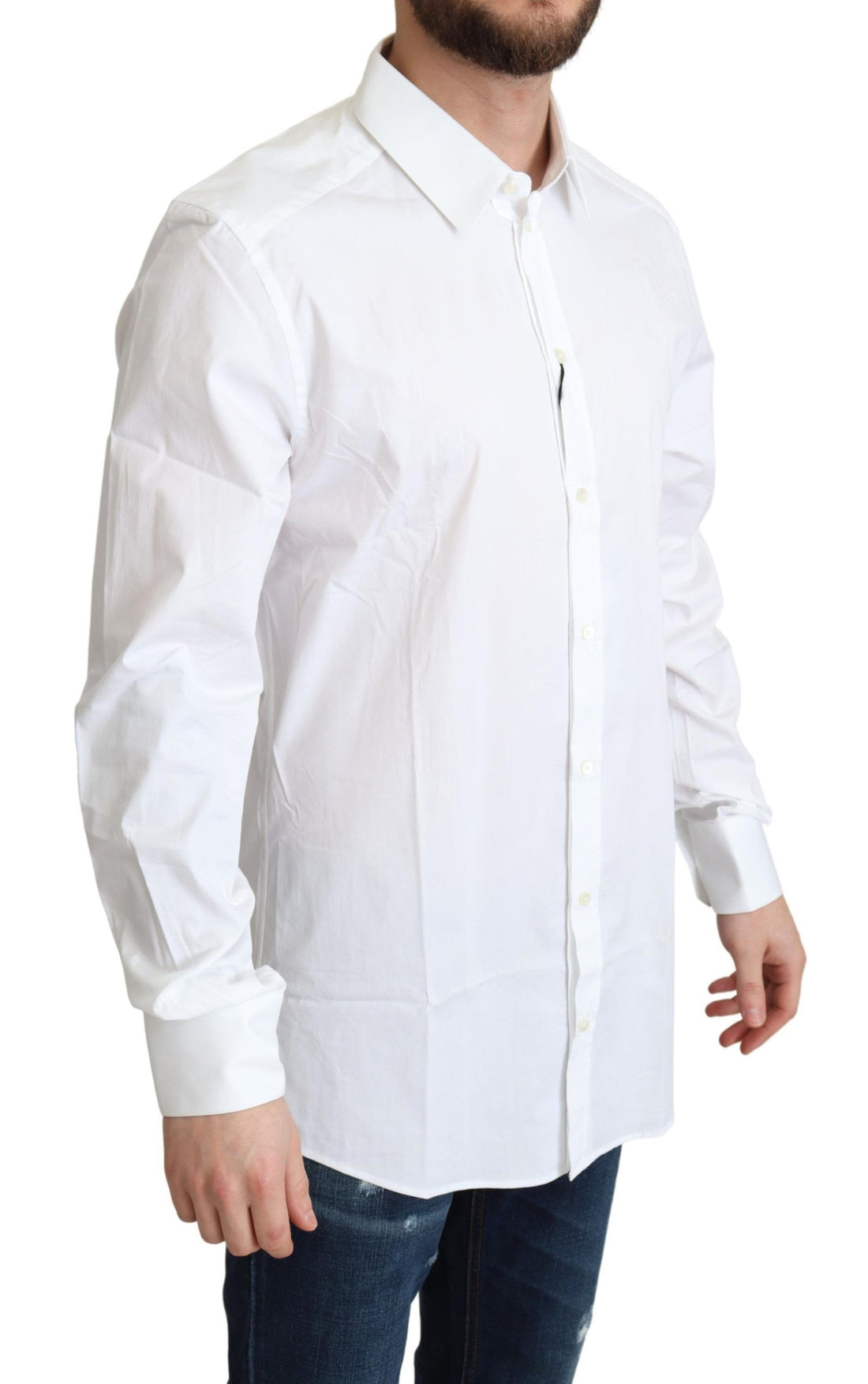 Dolce & Gabbana White Cotton Stretch Men Dress Formal Shirt - Whispers Of Wisdom Clothing