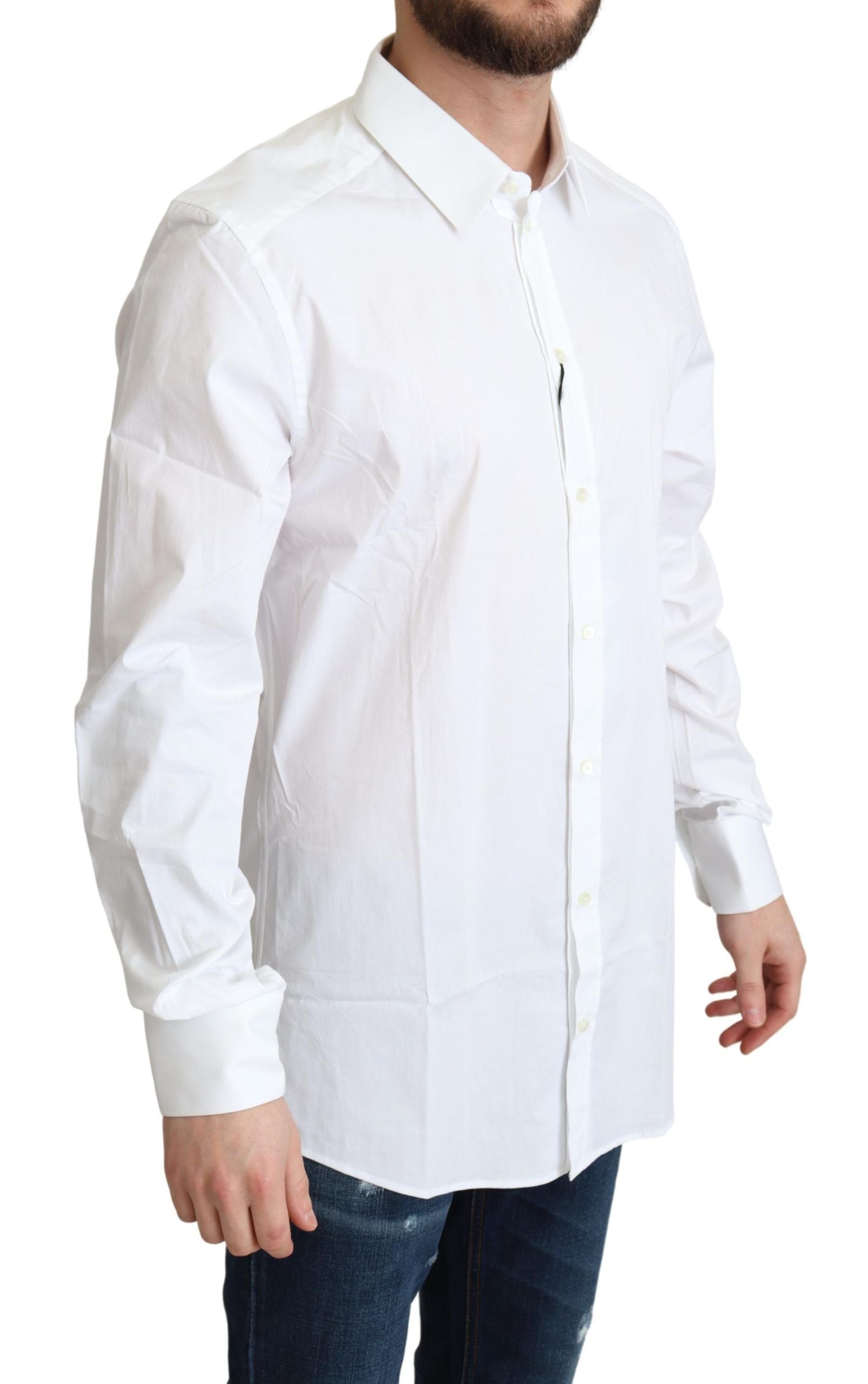 Dolce & Gabbana White Cotton Stretch Men Dress Formal Shirt - Whispers Of Wisdom Clothing