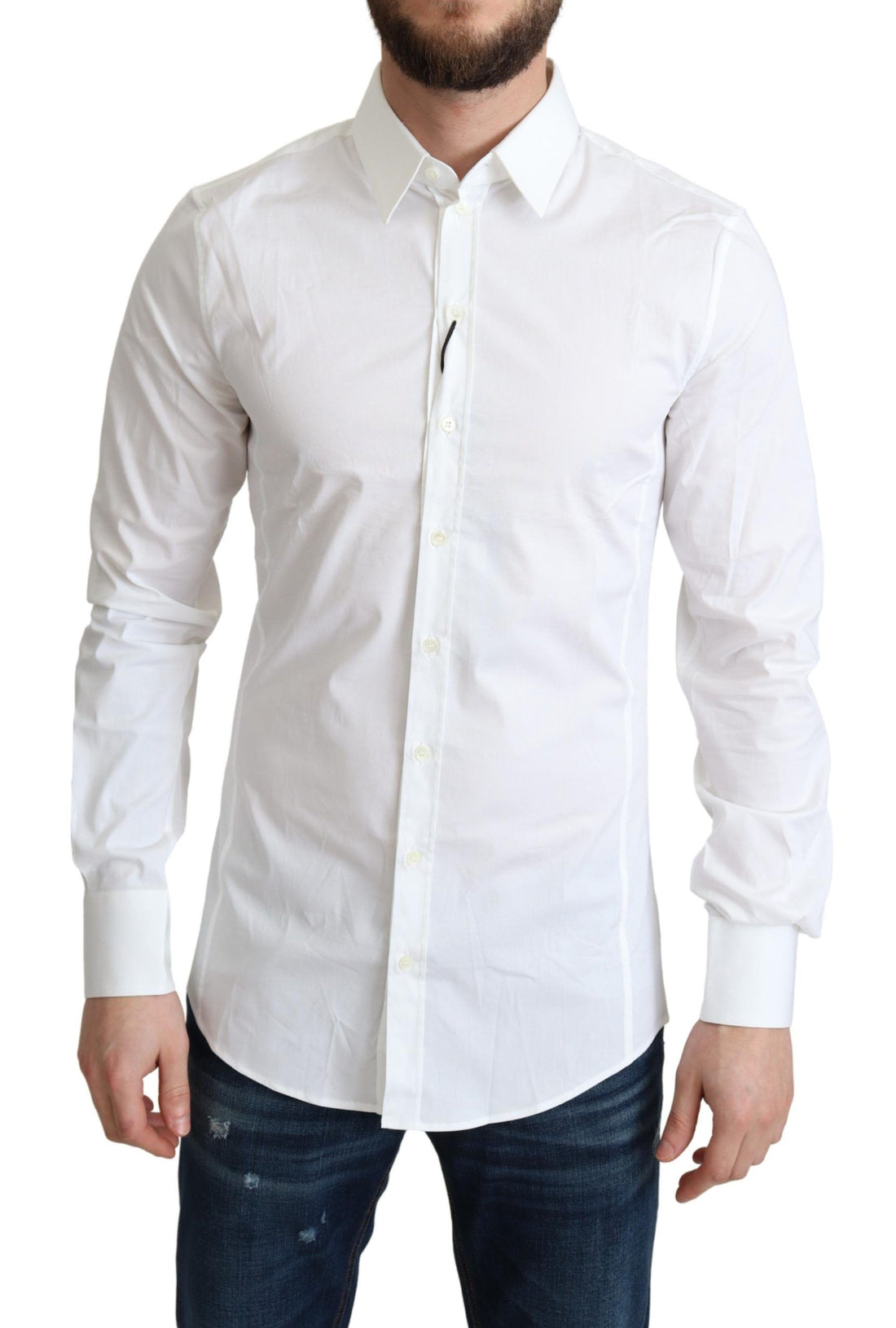 Dolce & Gabbana White Cotton Stretch Men Formal SICILIA Shirt - Whispers Of Wisdom Clothing