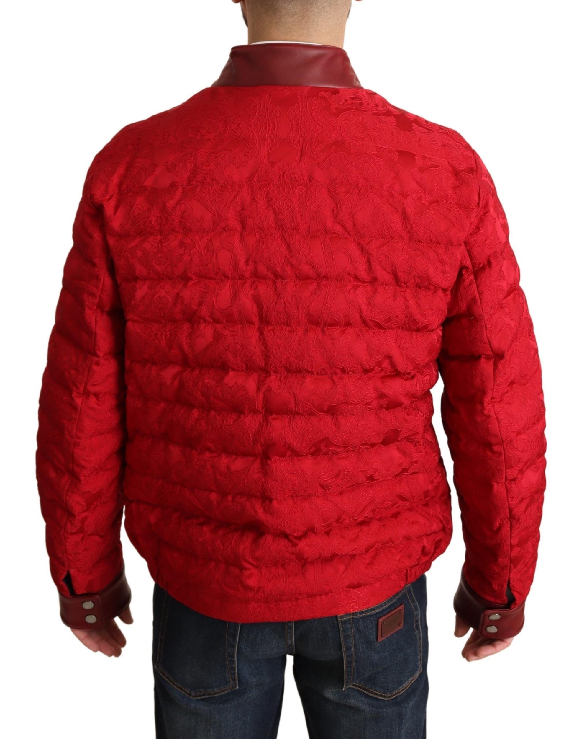 Dolce & Gabbana Red Brocade Bomber Gold Crown Logo Coat Jacket - Whispers Of Wisdom Clothing