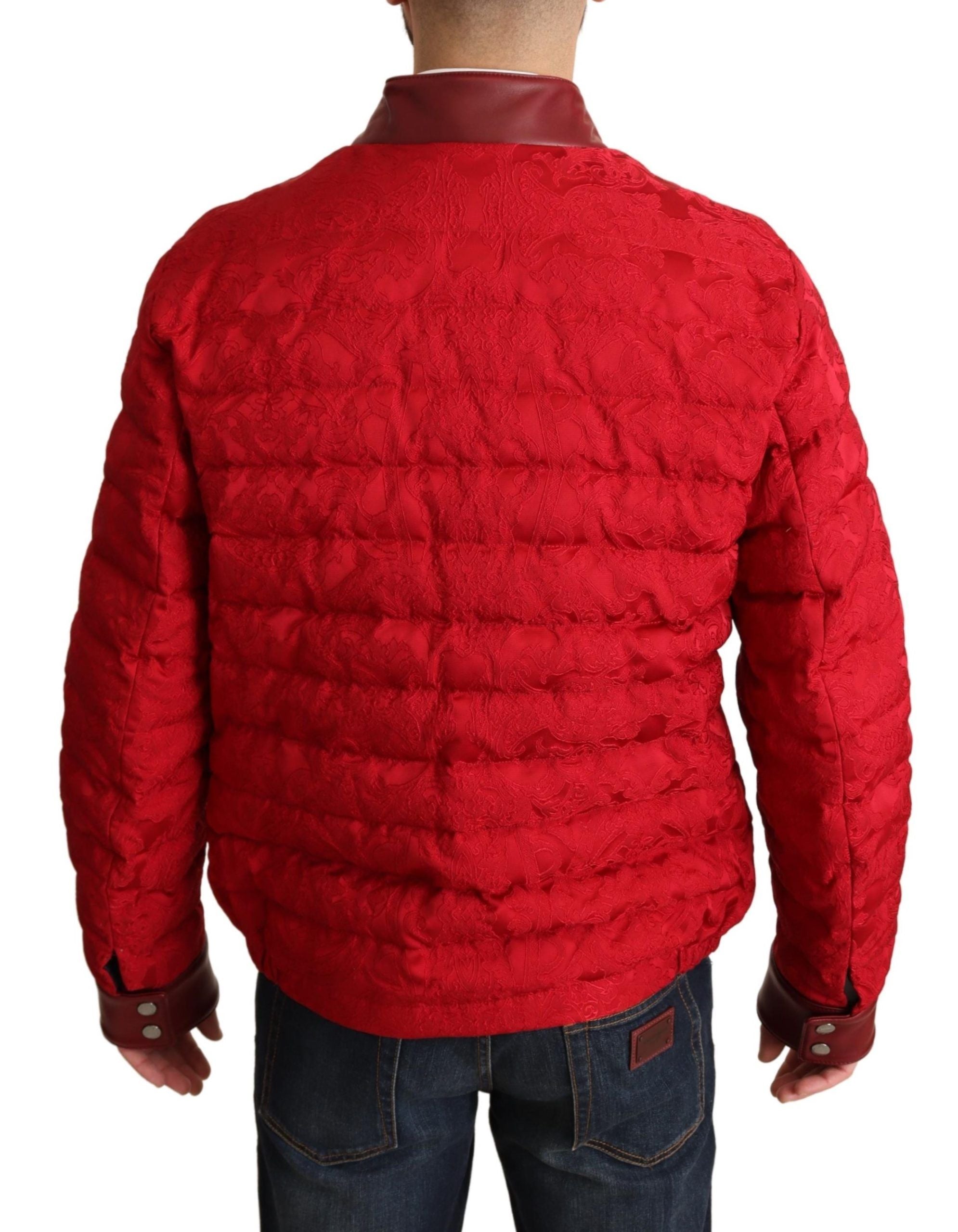 Dolce & Gabbana Red Brocade Bomber Gold Crown Logo Coat Jacket - Whispers Of Wisdom Clothing