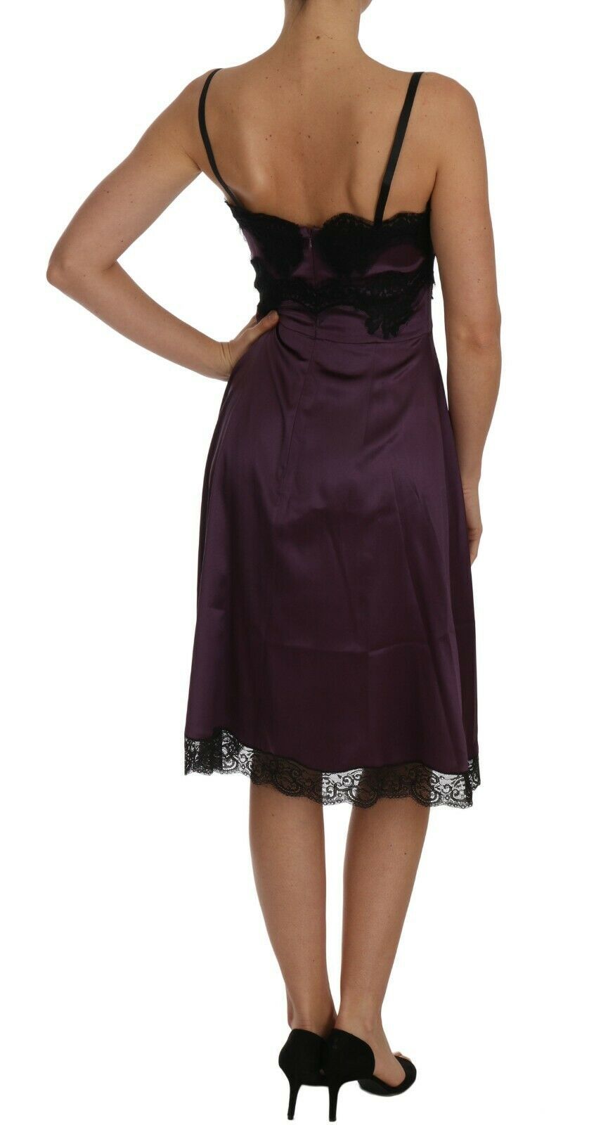 Dolce & Gabbana Purple Silk Stretch Black Lace A-Line Dress - Whispers Of Wisdom Clothing