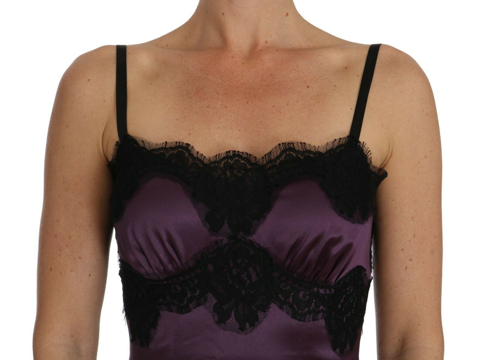 Dolce & Gabbana Purple Silk Stretch Black Lace A-Line Dress - Whispers Of Wisdom Clothing