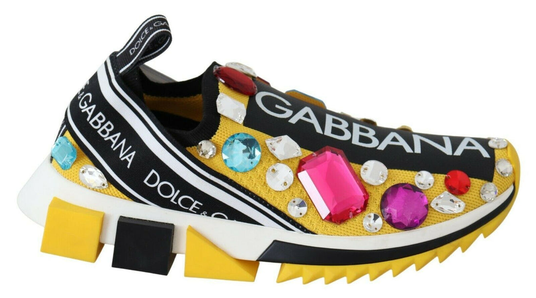 Dolce & Gabbana Yellow Multicolor Crystals Sneakers Shoes - Whispers Of Wisdom Clothing