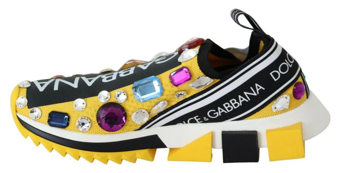 Dolce & Gabbana Yellow Multicolor Crystals Sneakers Shoes - Whispers Of Wisdom Clothing