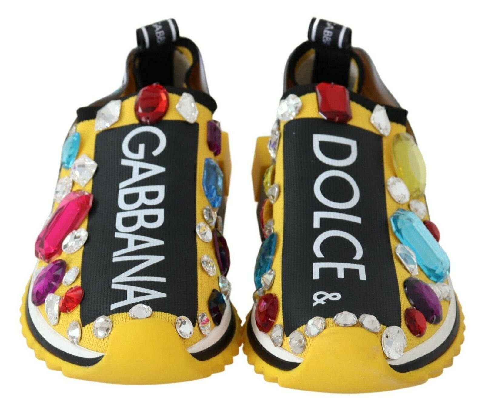 Dolce & Gabbana Yellow Multicolor Crystals Sneakers Shoes - Whispers Of Wisdom Clothing