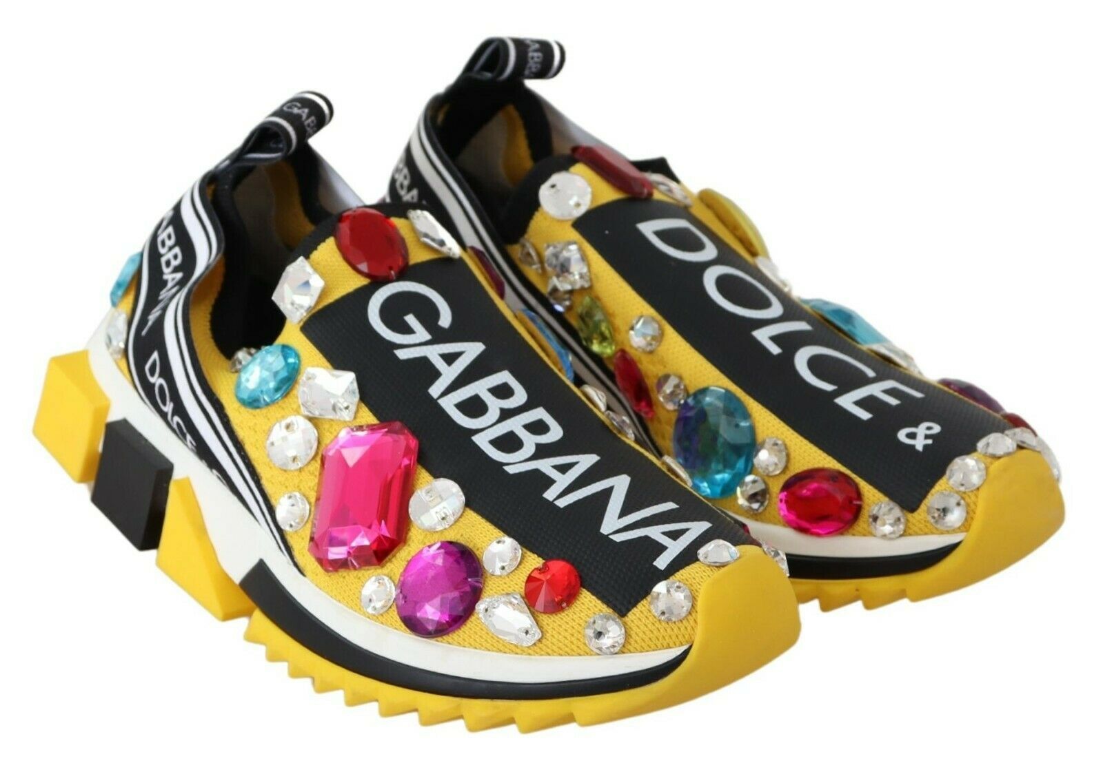 Dolce & Gabbana Yellow Multicolor Crystals Sneakers Shoes - Whispers Of Wisdom Clothing